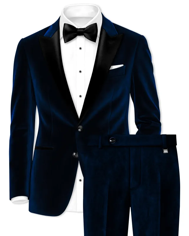 Noctivell-Cinder Blue Velvet Peak Lapel Tuxedo Suit sold by French Crown