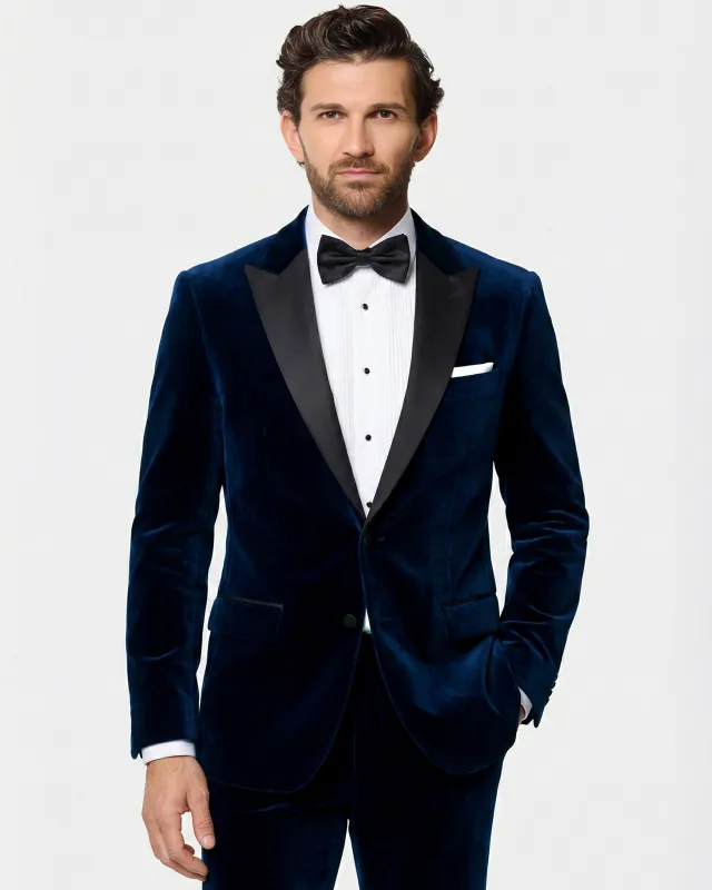 Noctivell-Cinder Blue Velvet Peak Lapel Tuxedo Suit sold by French Crown