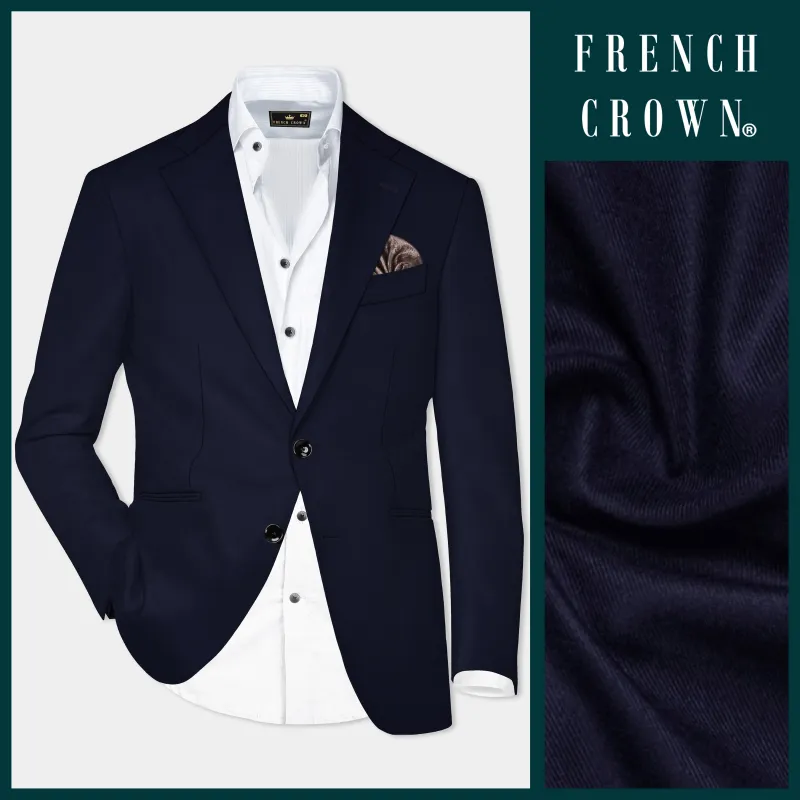Ashen-Cinder Blue Solid Wool Rich Single Breasted Blazer sold by French Crown