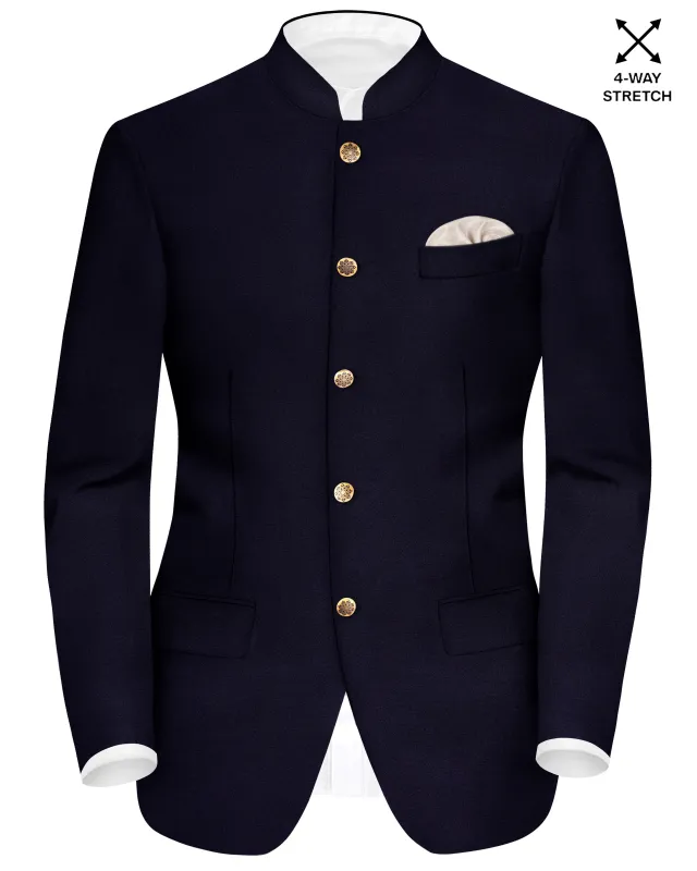 Vistaro-Korean Blue (The Best Blue We Have) 4-Way Stretch Wrinkle-Free Wool Rich Bandhgala Slight Stretch Blazer sold by French Crown
