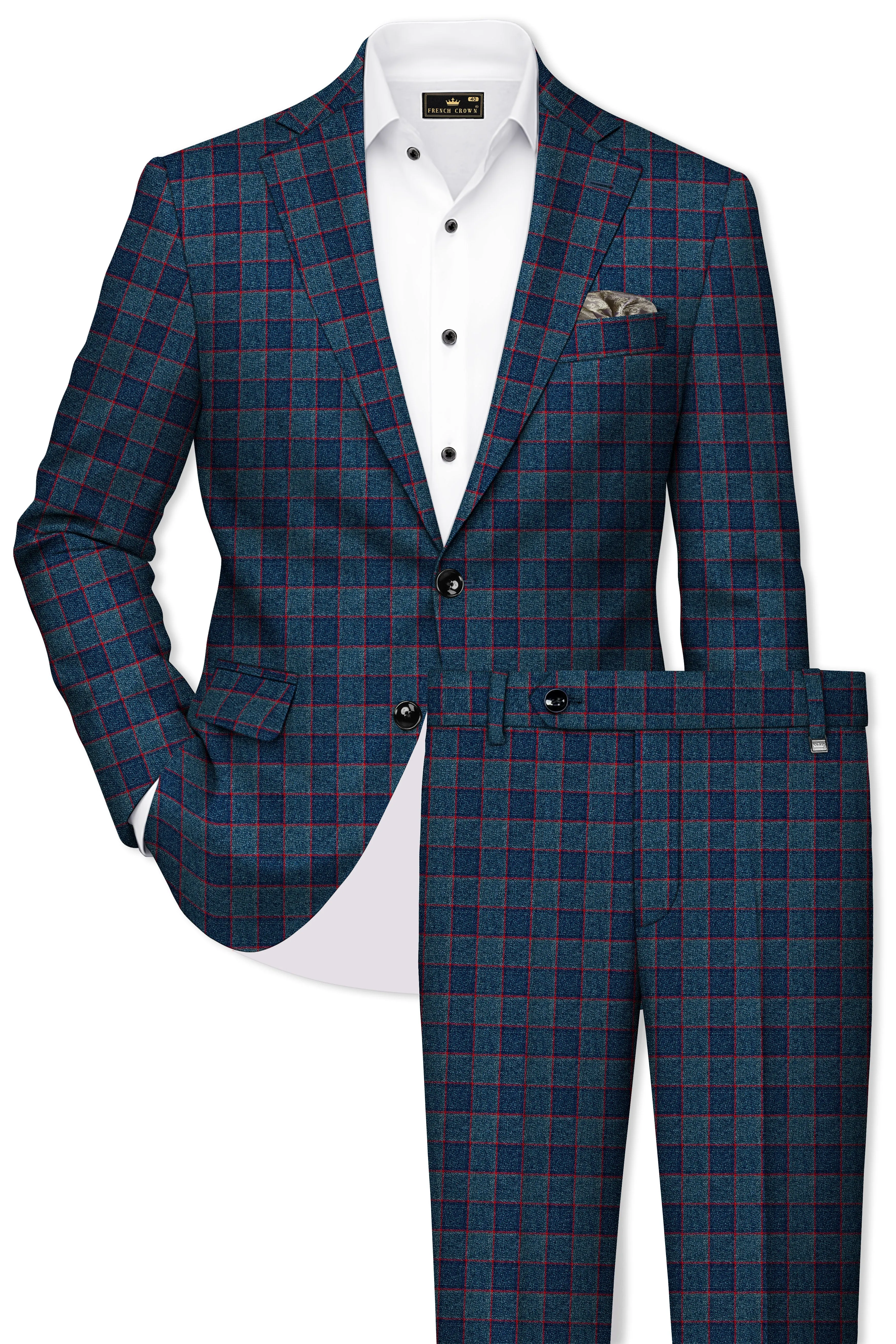 Panevoro-Vintage Blue Windowpane Premium Cotton Single Breasted Suit sold by French Crown product image thumbnail 2