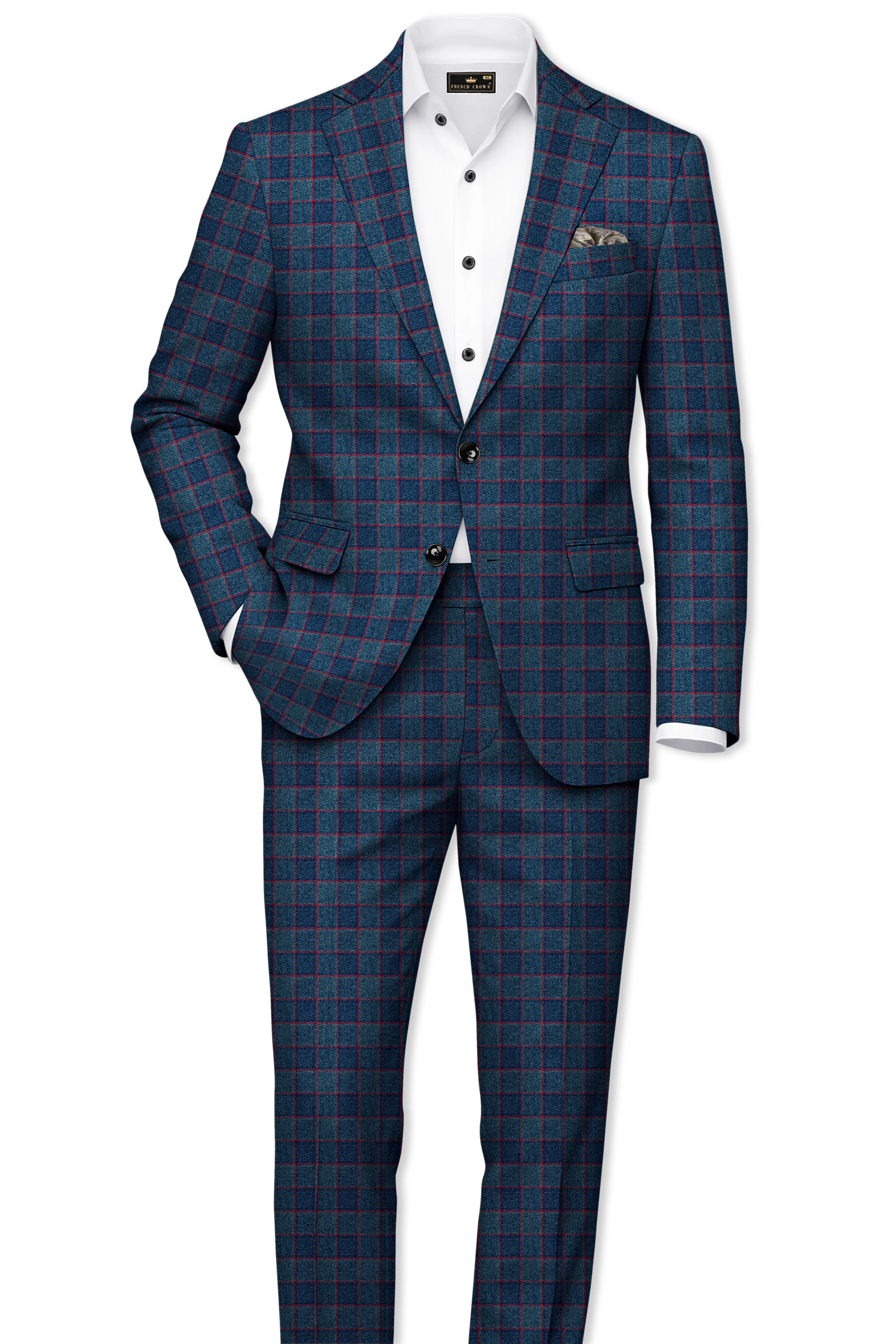 Panevoro-Vintage Blue Windowpane Premium Cotton Single Breasted Suit sold by French Crown product image thumbnail 4