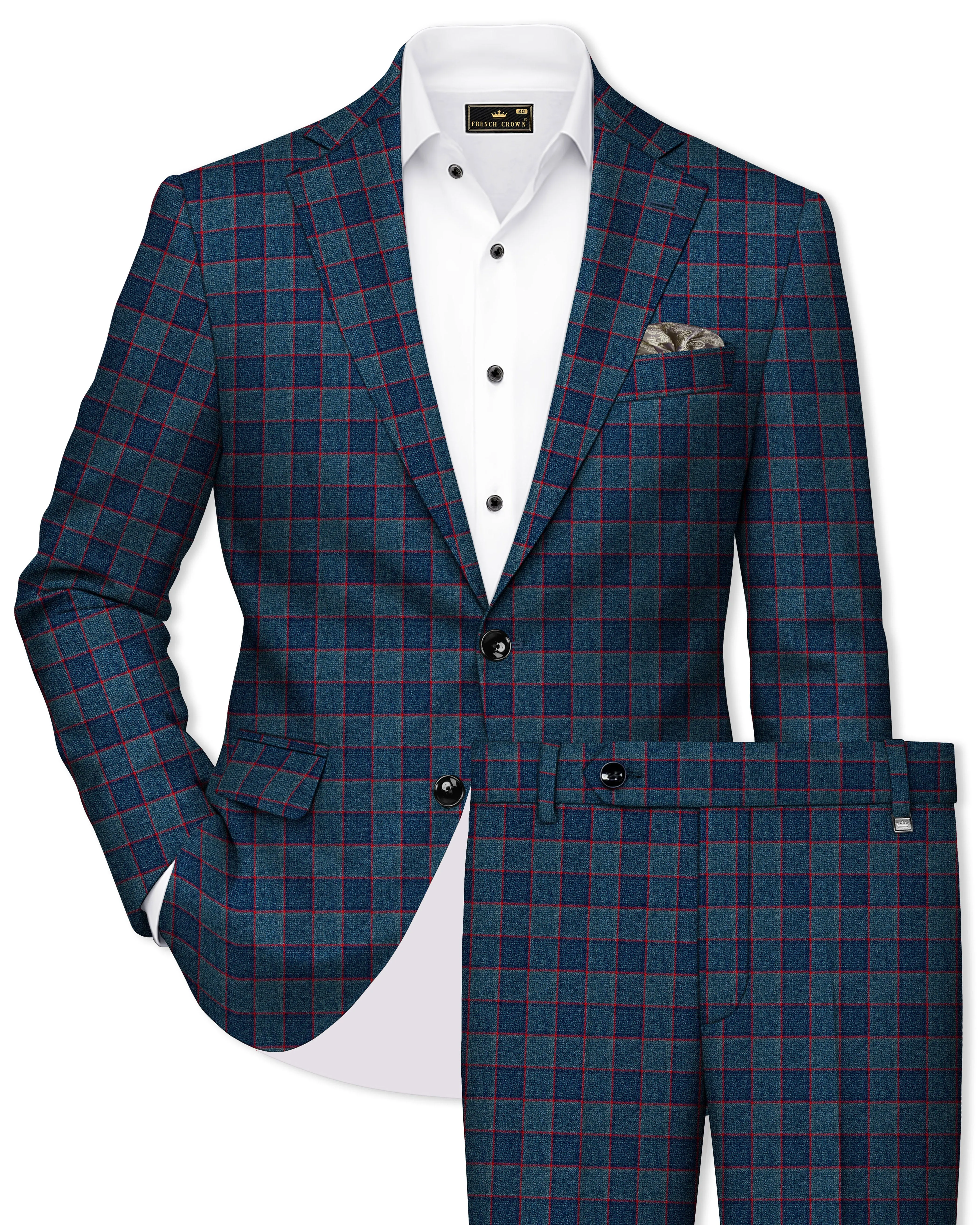 Panevoro-Vintage Blue Windowpane Premium Cotton Single Breasted Suit sold by French Crown