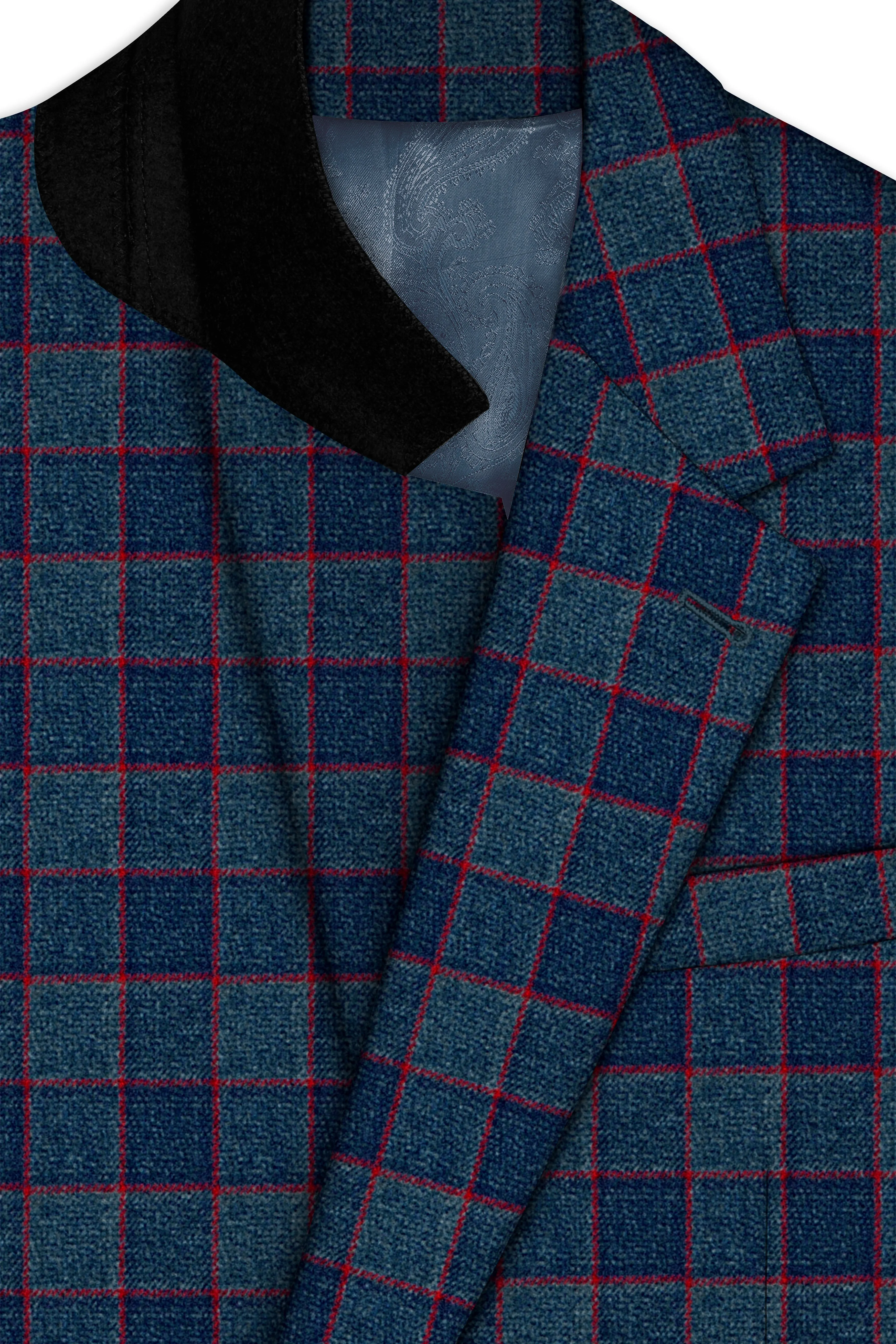 Panevoro-Vintage Blue Windowpane Premium Cotton Single Breasted Suit sold by French Crown product image thumbnail 5