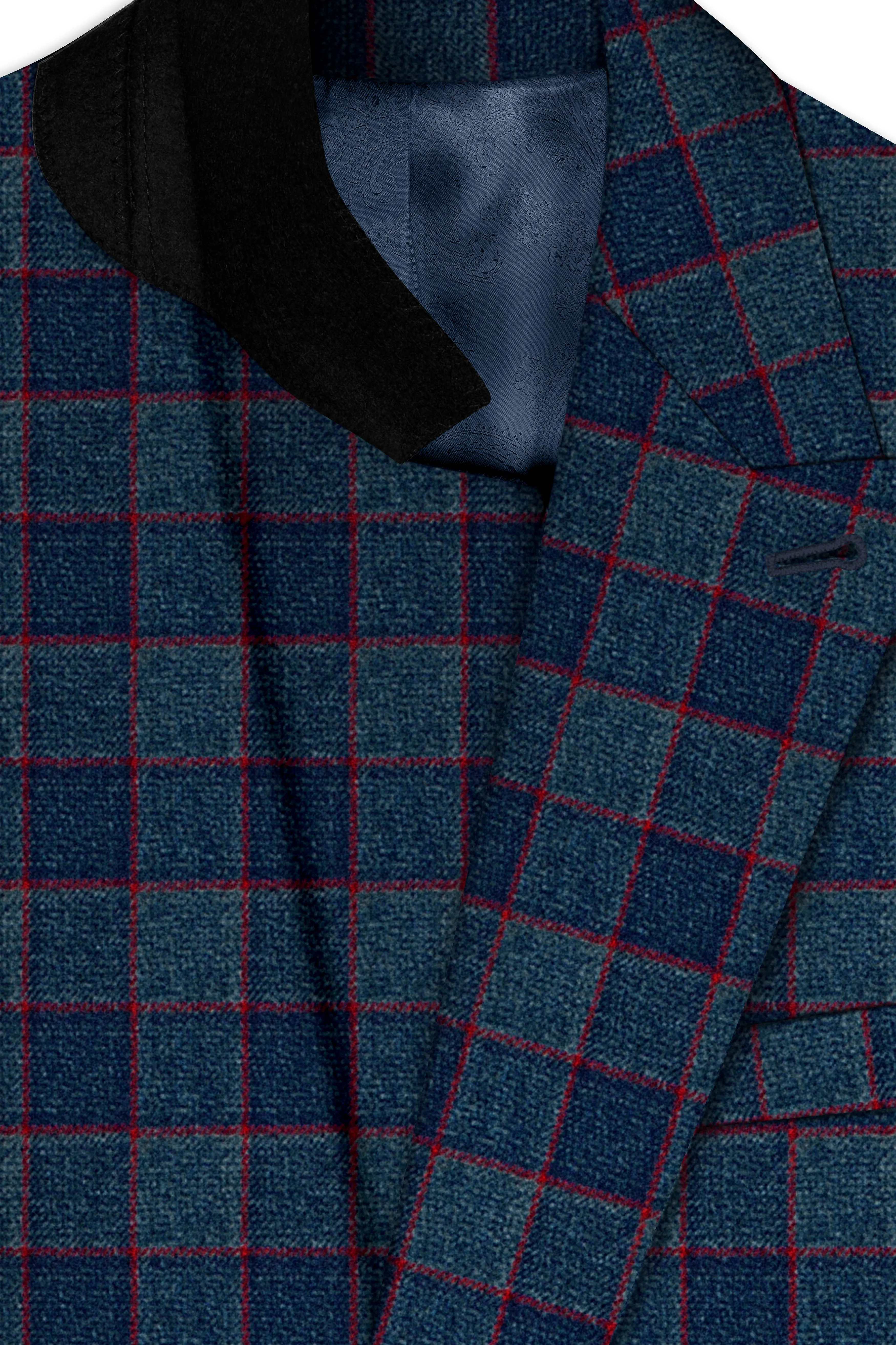 Panevoro-Vintage Blue Windowpane Premium Cotton Double Breasted Suit sold by French Crown product image thumbnail 5