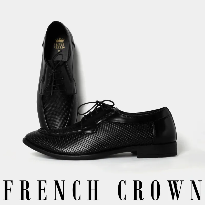 Jade Black Vegan Leather Textured Blucher Shoes sold by French Crown