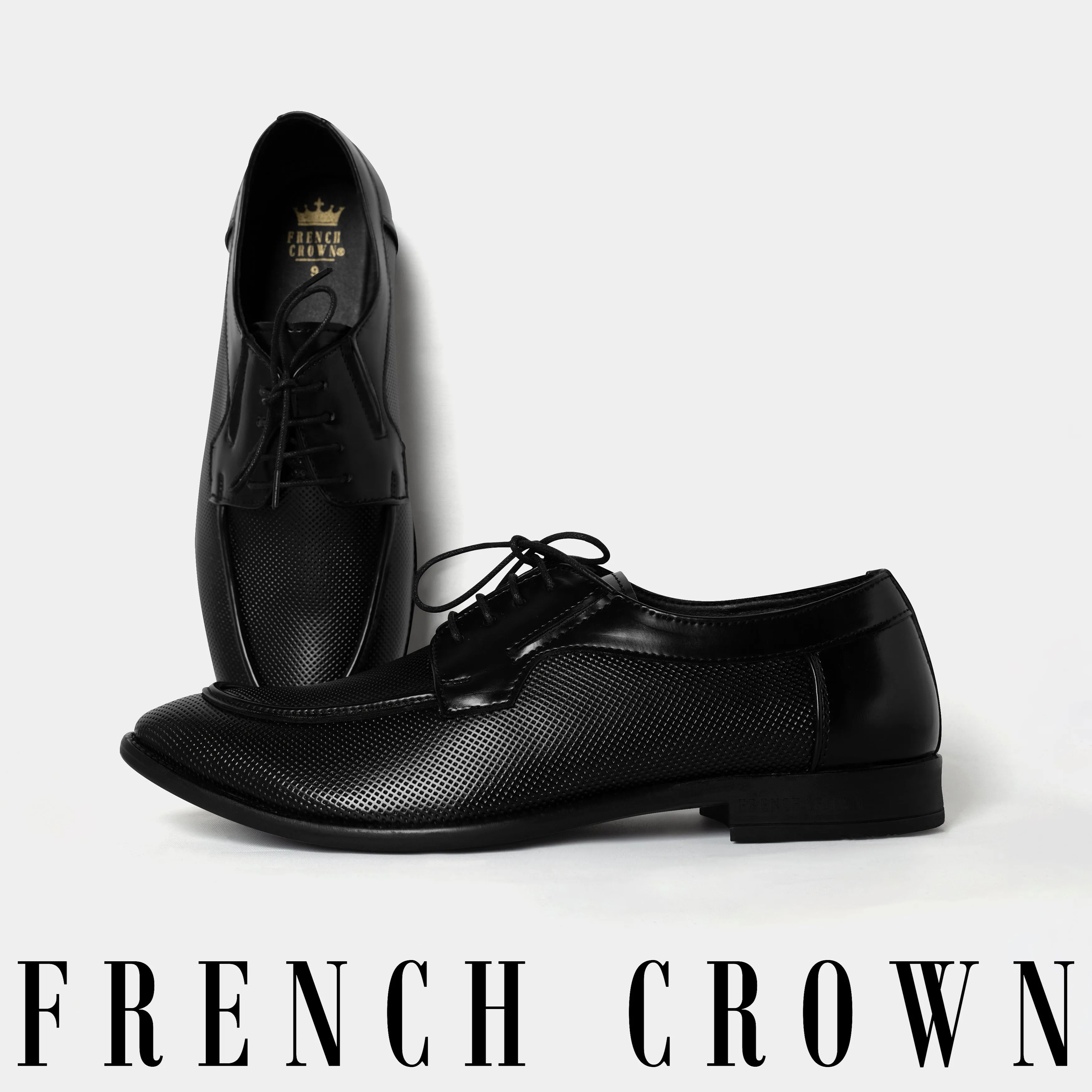 Jade Black Vegan Leather Textured Blucher Shoes sold by French Crown