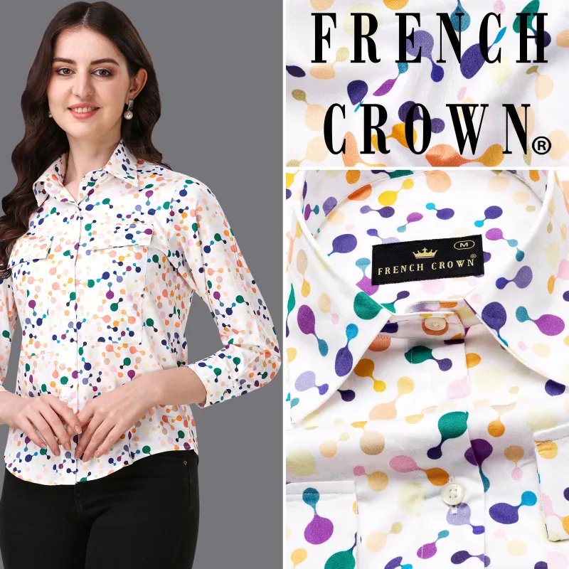 Bright White with Butterfly Bush Blue Printed Super Soft Premium Cotton Women’s Shirt sold by French Crown