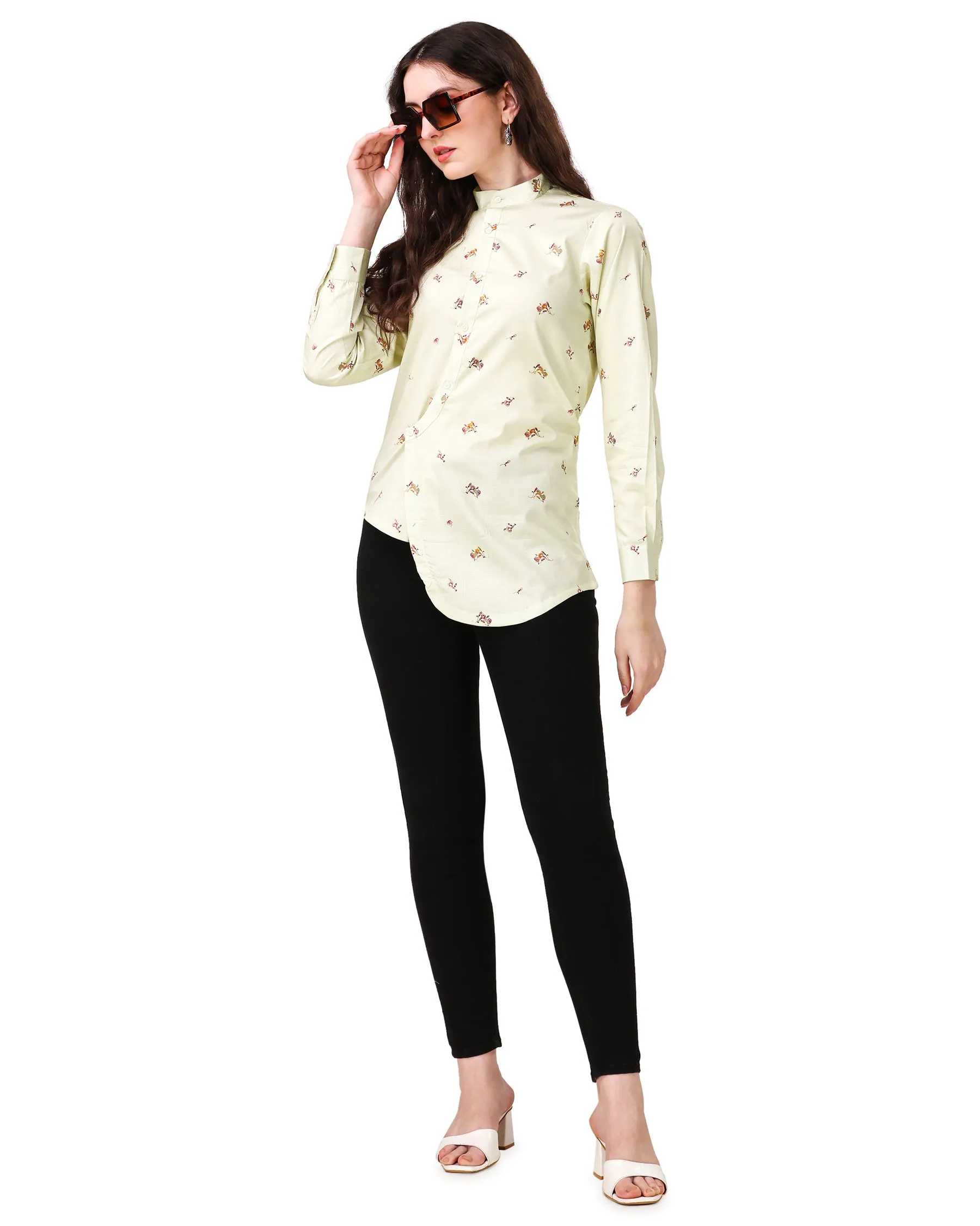 Merino Beige Printed Super Soft Premium Cotton Women’s Shirt sold by French Crown product image thumbnail 5