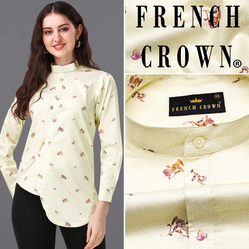 Merino Beige Printed Super Soft Premium Cotton Women’s Shirt sold by French Crown