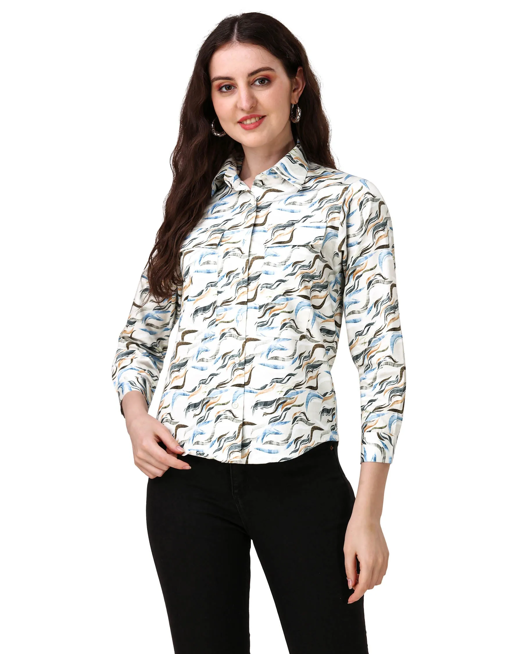 Platinum Cream With Multicolour Printed Super Soft Premium Cotton Women’s Shirt sold by French Crown product image thumbnail 2