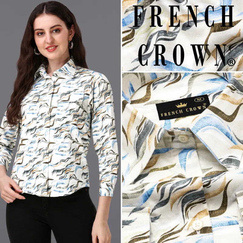 Platinum Cream With Multicolour Printed Super Soft Premium Cotton Women’s Shirt sold by French Crown