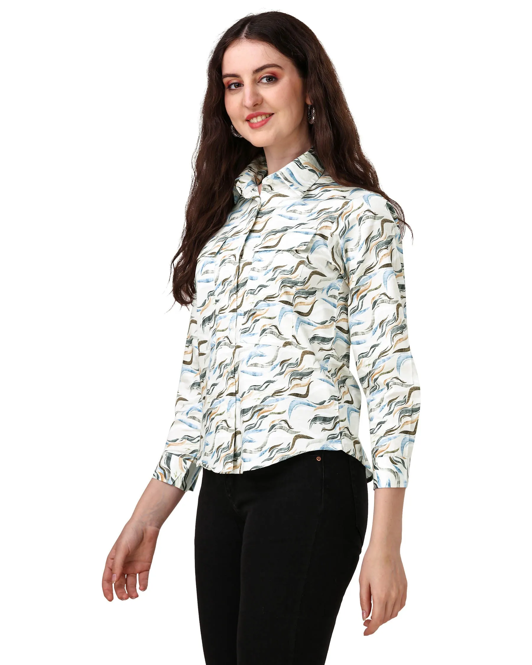 Platinum Cream With Multicolour Printed Super Soft Premium Cotton Women’s Shirt sold by French Crown product image thumbnail 5