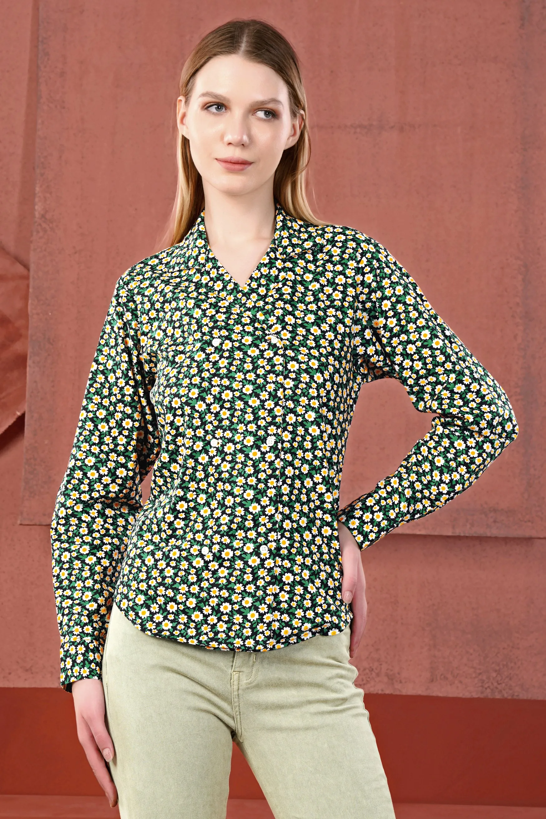 Jade Black and Bright White Ditsy Printed Premium Cotton Designer V Neck Shirt sold by French Crown product image thumbnail 2