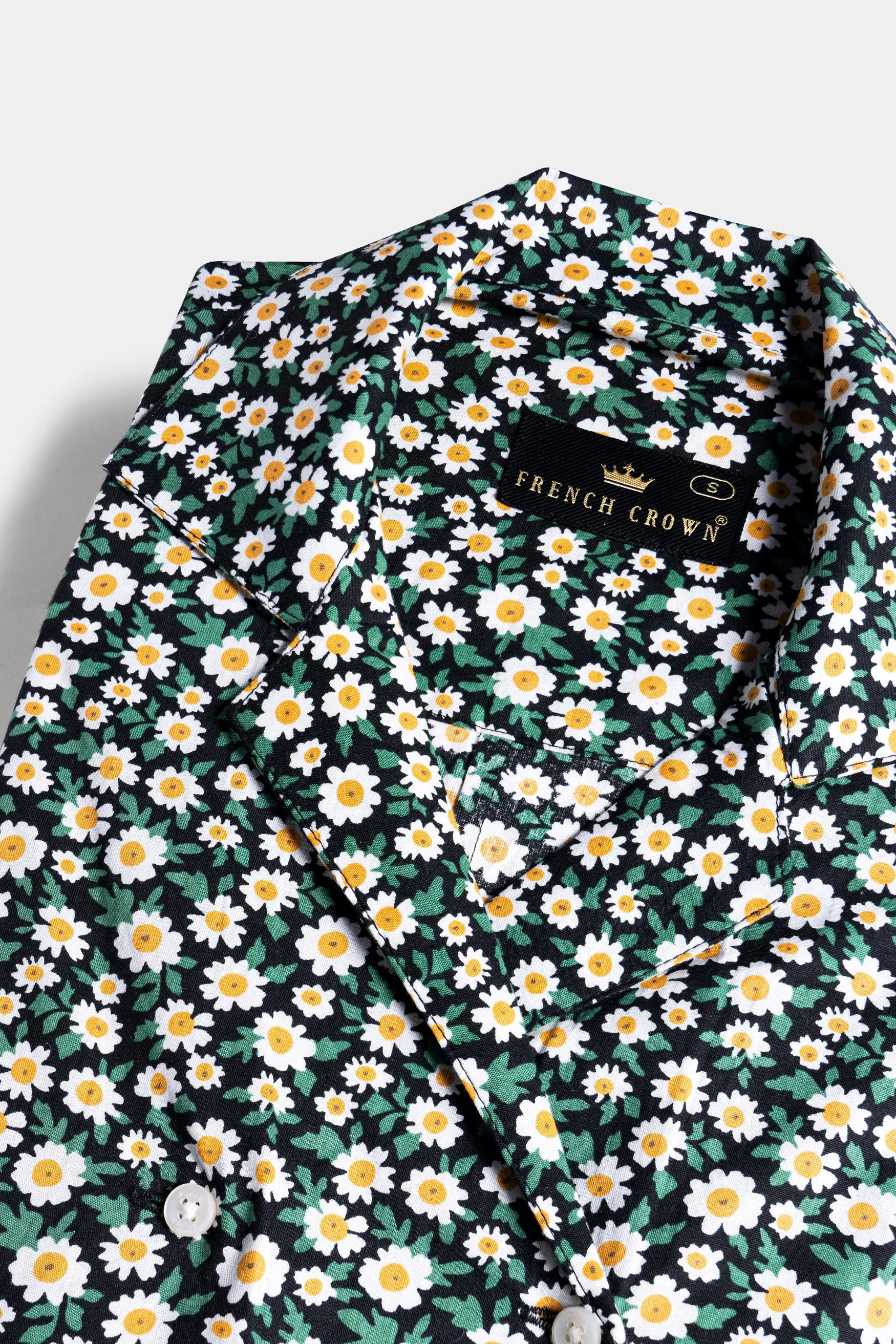 Jade Black and Bright White Ditsy Printed Premium Cotton Designer V Neck Shirt sold by French Crown product image thumbnail 4