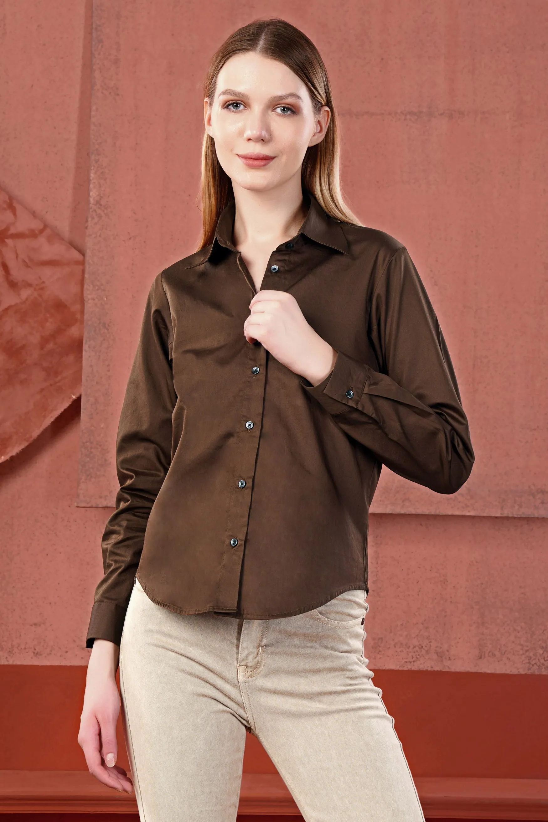Iroko Brown Premium Cotton Shirt sold by French Crown product image thumbnail 4