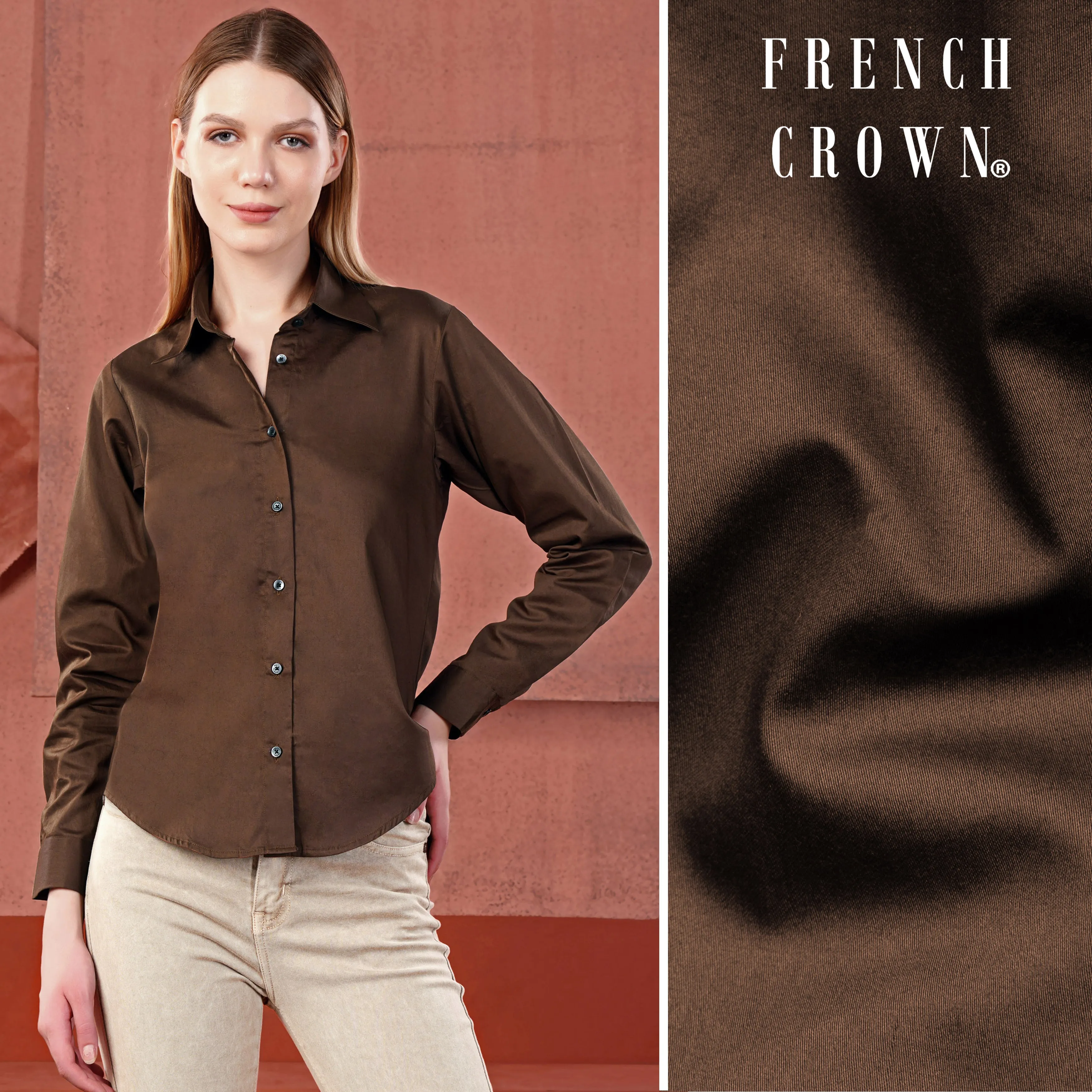 Iroko Brown Premium Cotton Shirt sold by French Crown