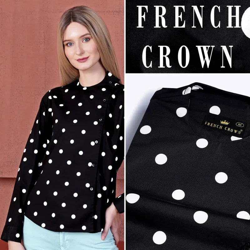 Jade Black and White Polka Dots Premium Cotton Designer Shirt sold by French Crown