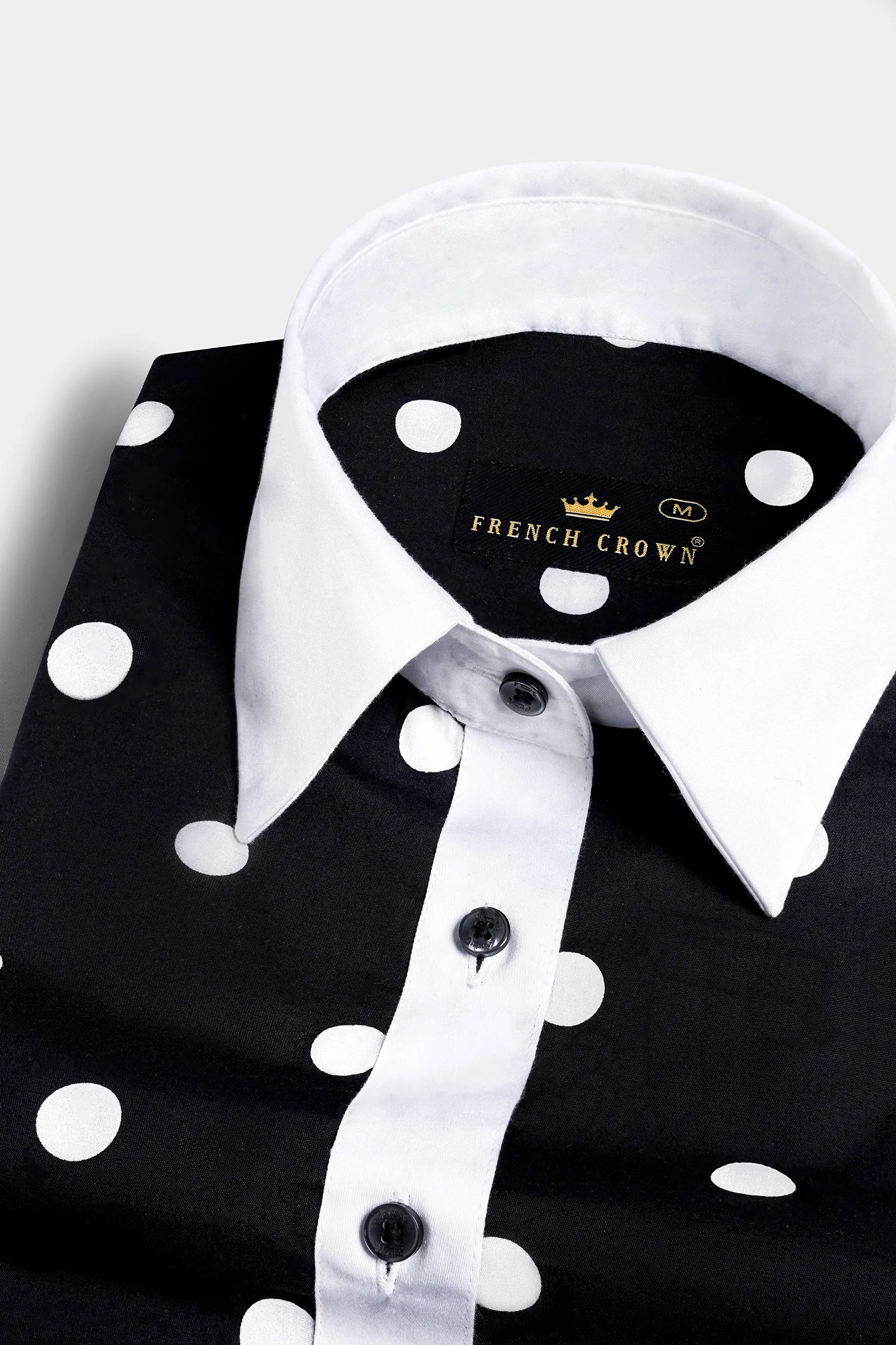 Jade Black and White Polka Dots Premium Cotton Shirt With White Cuff and Collar sold by French Crown product image thumbnail 4