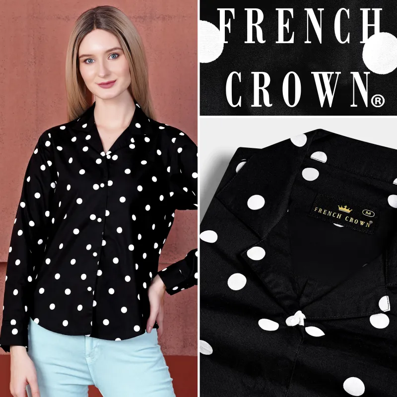 Jade Black and Bright White Polka Dots Premium Cotton Shirt sold by French Crown
