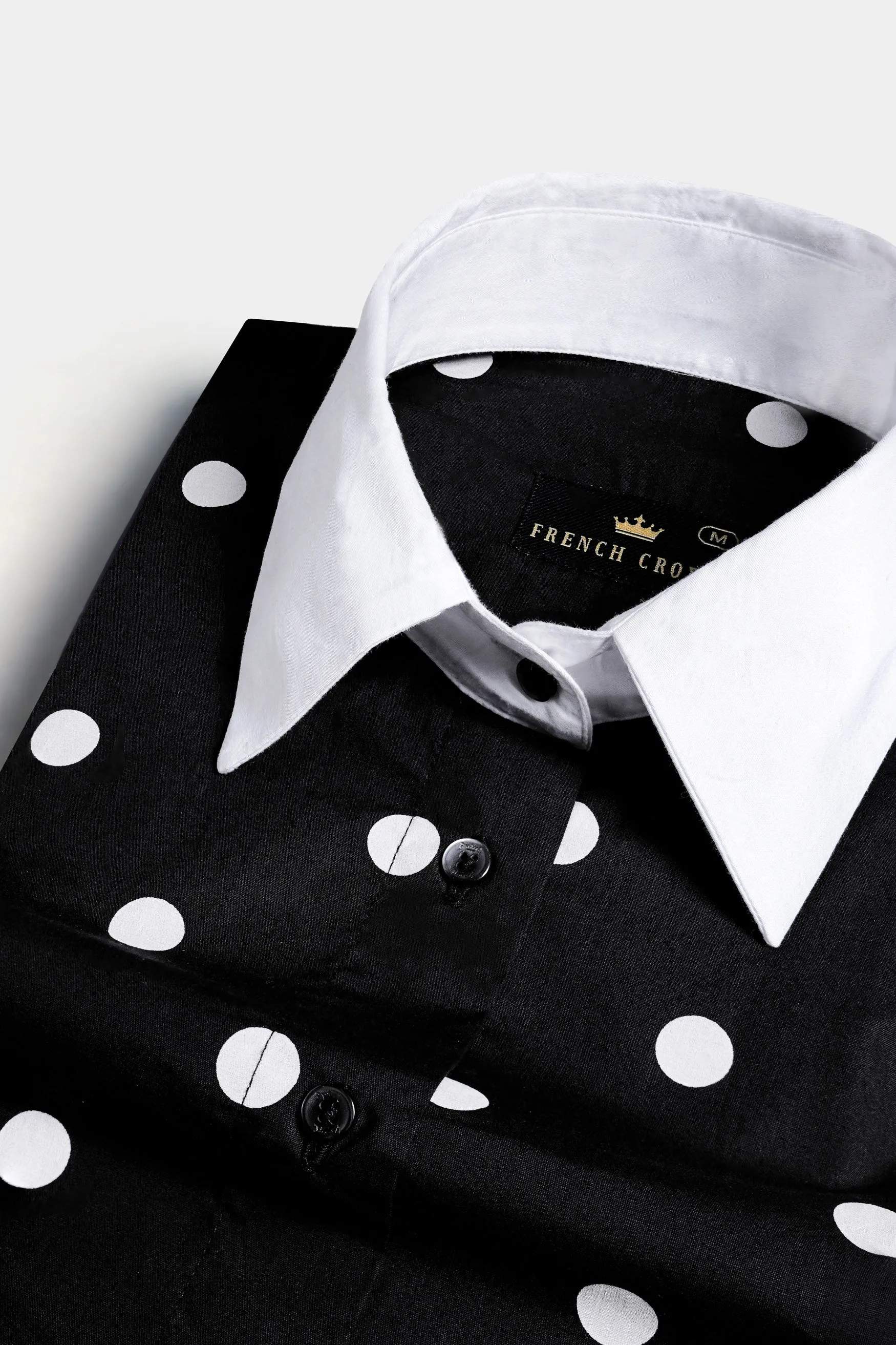 Jade Black and White Polka Dots Premium Cotton Shirt With White Cuffs and Collar sold by French Crown product image thumbnail 4