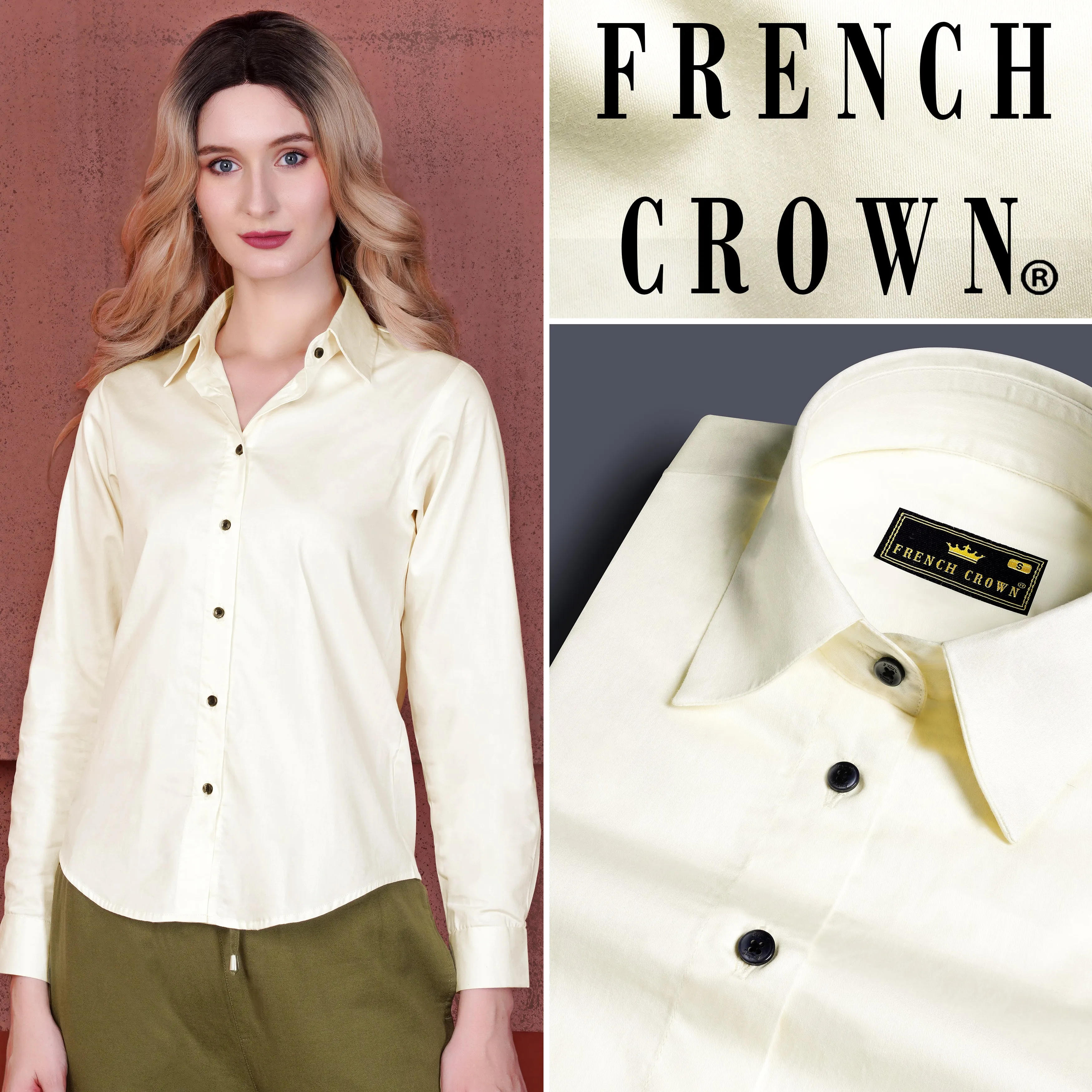 Merino Cream Premium Cotton Shirt sold by French Crown
