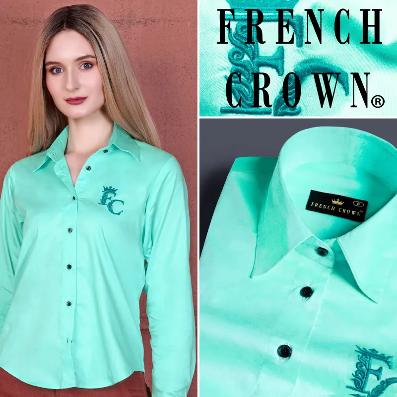 Magic Mint Blue Brand Acronym Embroidered Premium Cotton Designer Shirt sold by French Crown