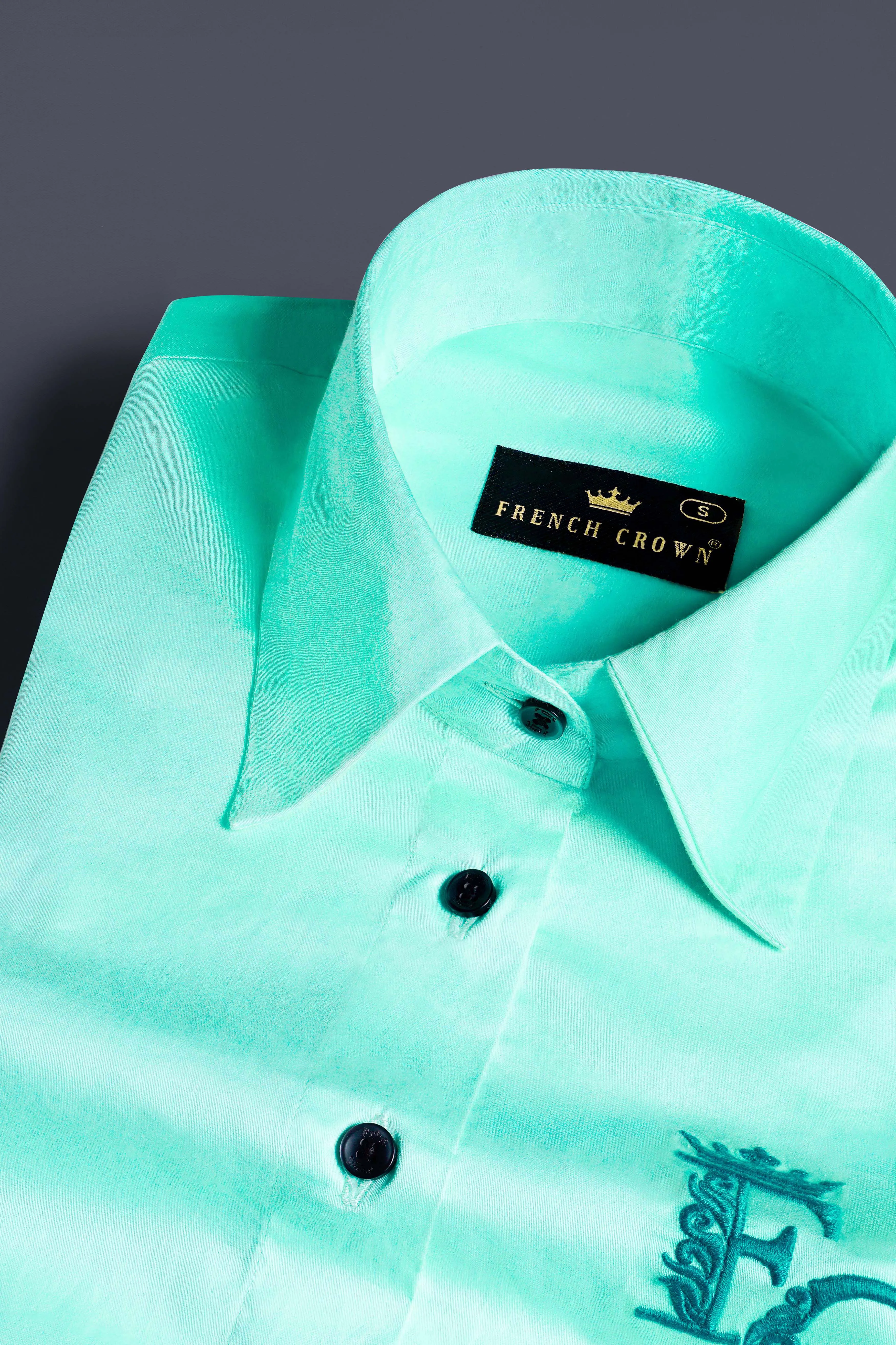Magic Mint Blue Brand Acronym Embroidered Premium Cotton Designer Shirt sold by French Crown product image thumbnail 4