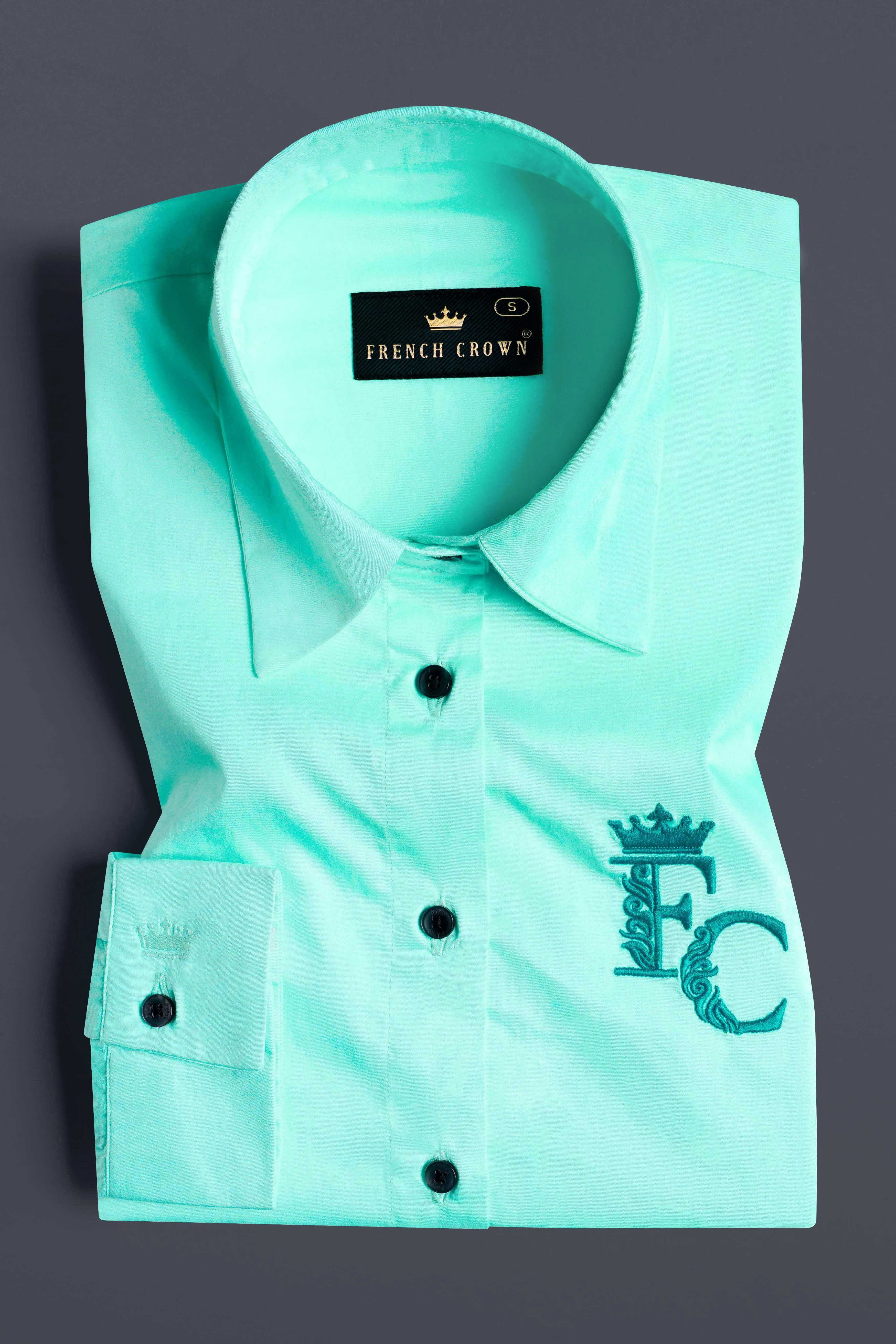 Magic Mint Blue Brand Acronym Embroidered Premium Cotton Designer Shirt sold by French Crown product image thumbnail 5