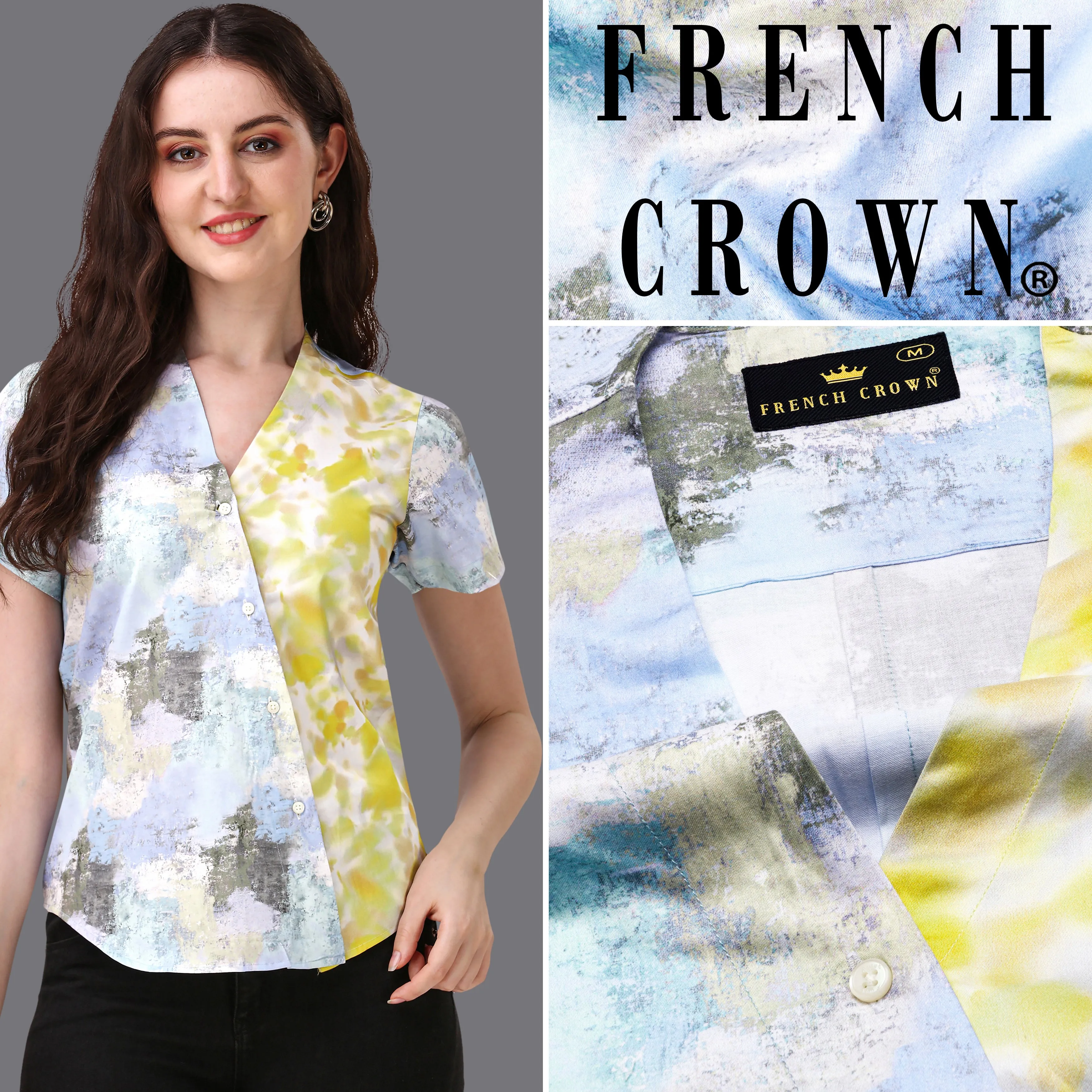 Moonstone Blue with Marble Printed Super Soft Premium Cotton Women’s Shirt sold by French Crown