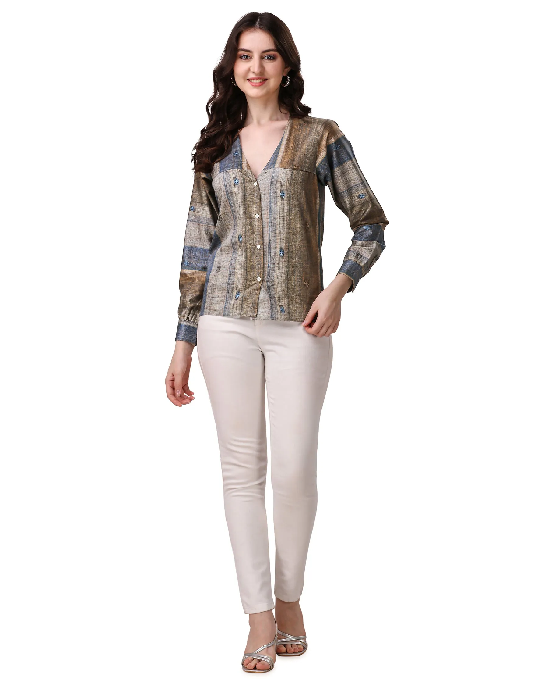 Brownish with Comet Blue Super Soft Premium Cotton Women’s Shirt sold by French Crown product image thumbnail 4