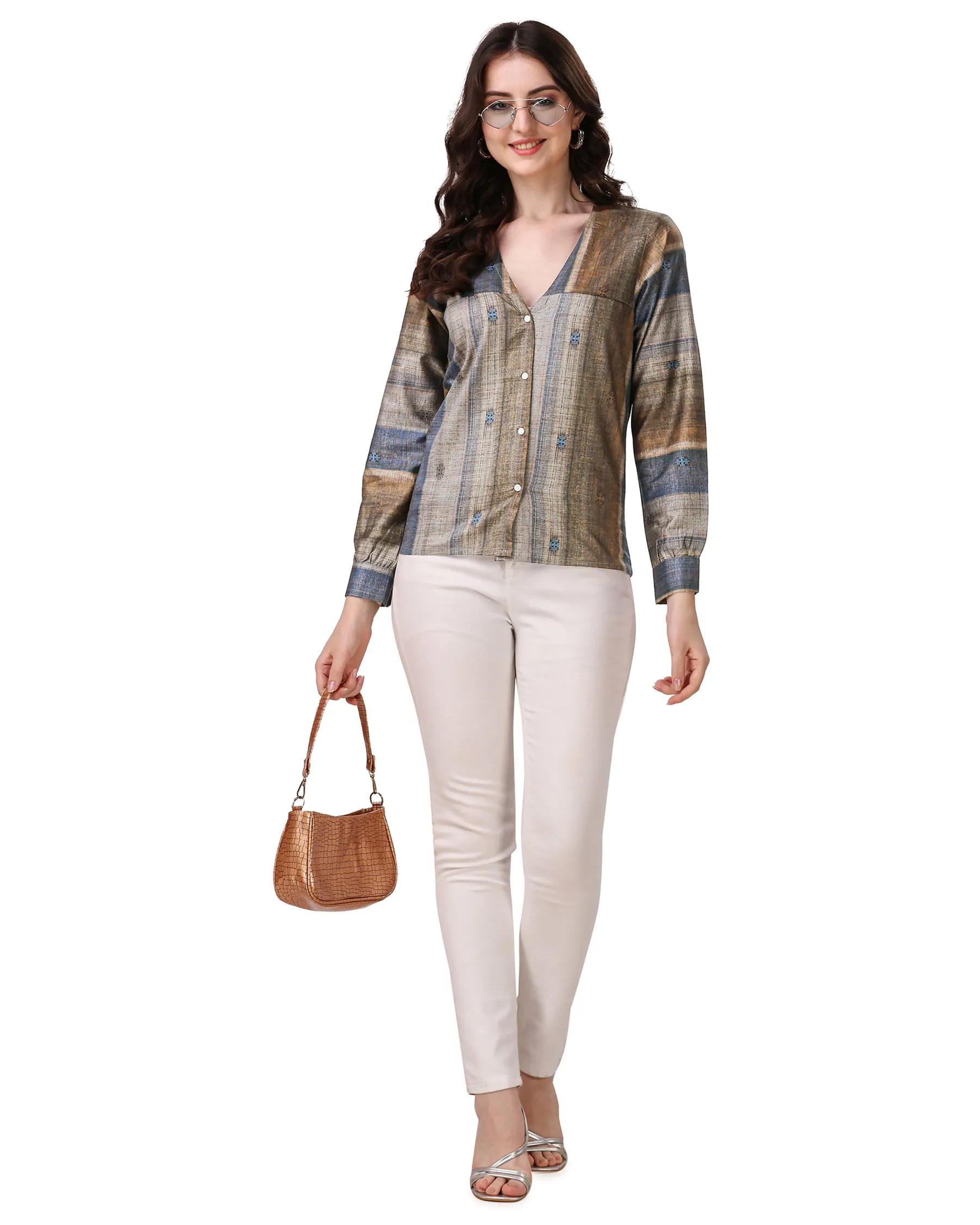 Brownish with Comet Blue Super Soft Premium Cotton Women’s Shirt sold by French Crown product image thumbnail 5