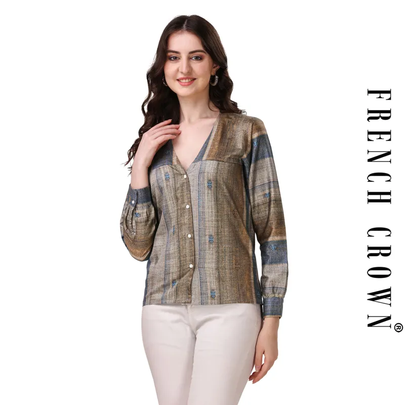 Brownish with Comet Blue Super Soft Premium Cotton Women’s Shirt sold by French Crown