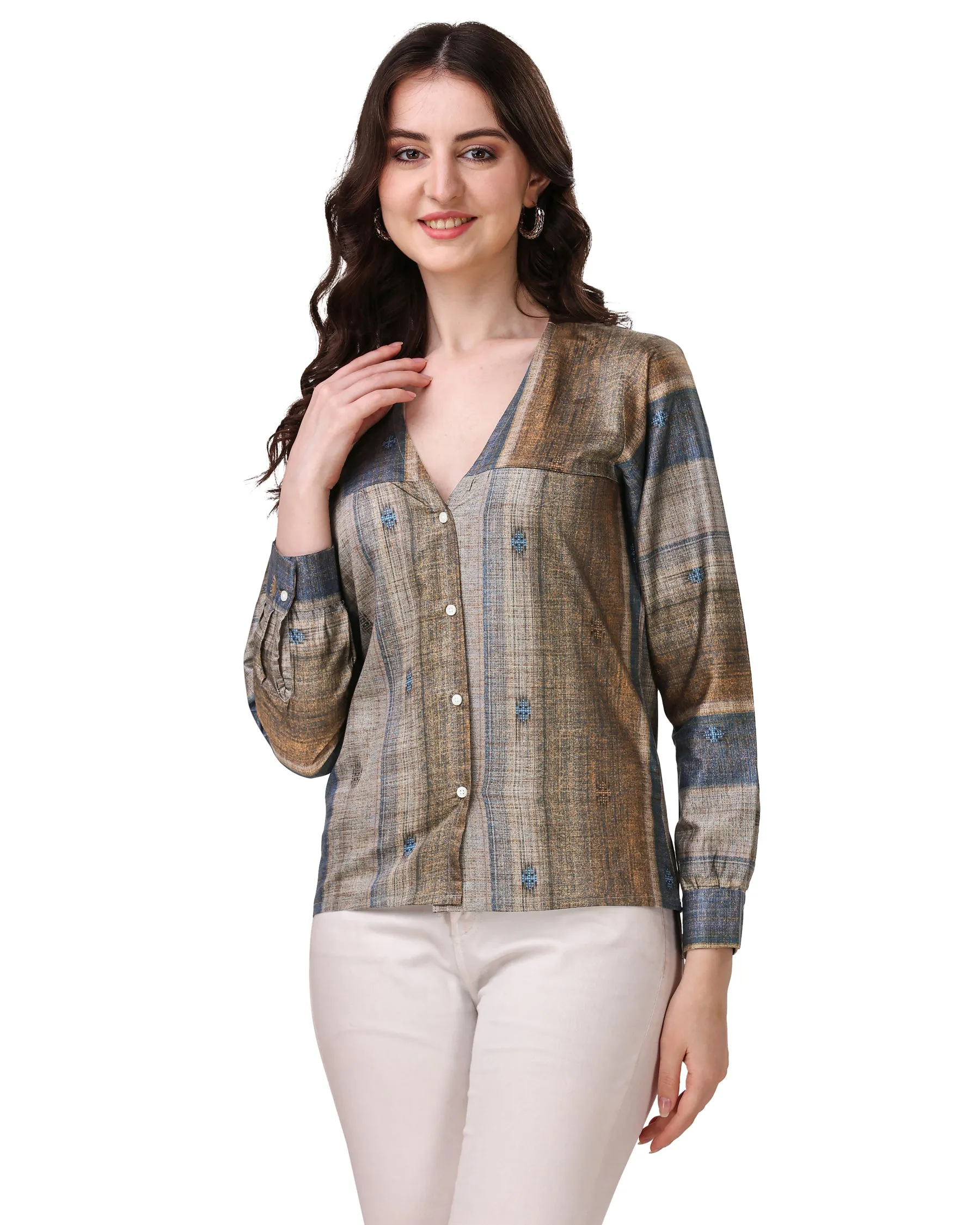 Brownish with Comet Blue Super Soft Premium Cotton Women’s Shirt sold by French Crown product image thumbnail 2