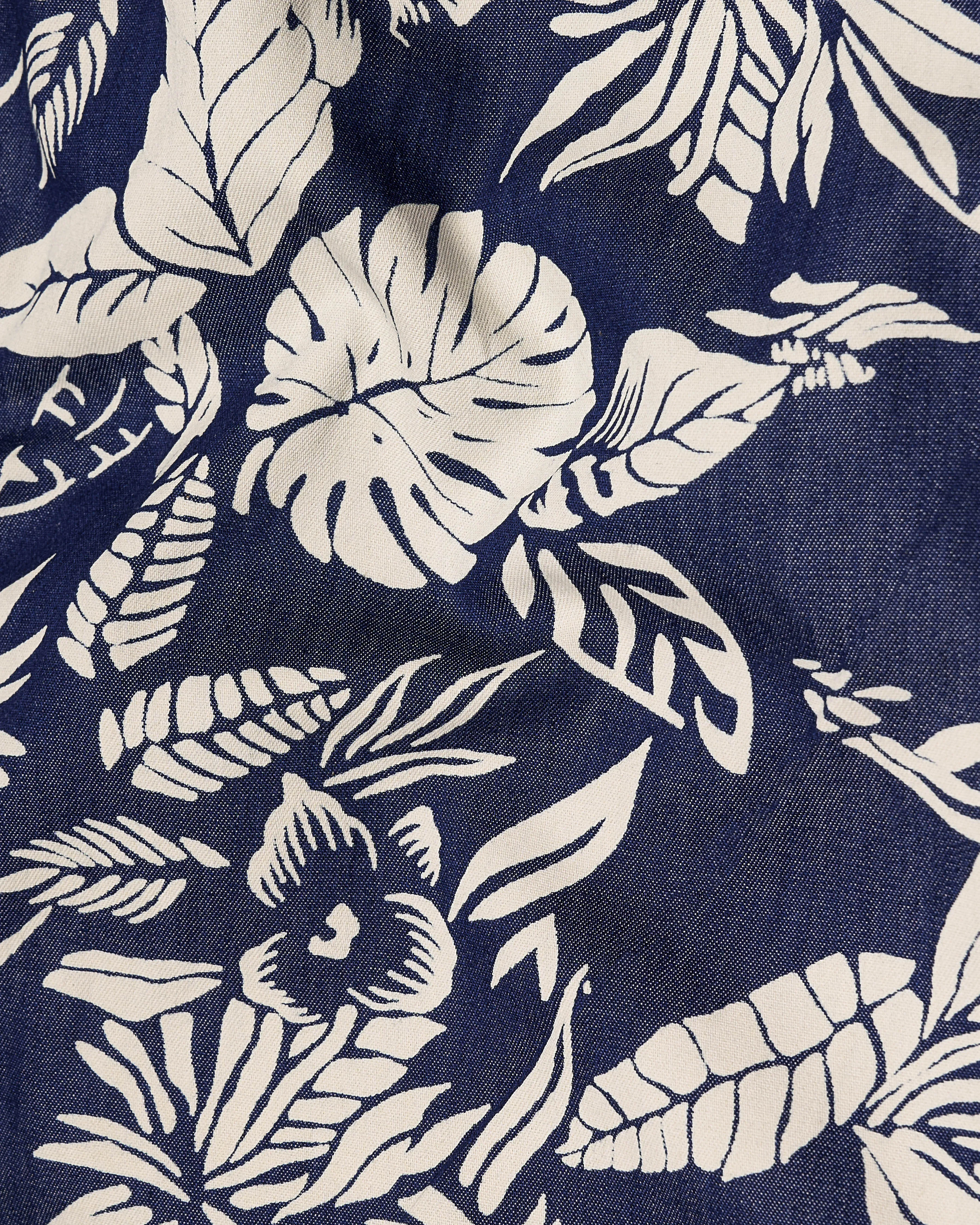 Limed Spruce Blue with Mercury Cream Floral Printed Premium Cotton Denim Shirt sold by French Crown product image thumbnail 3