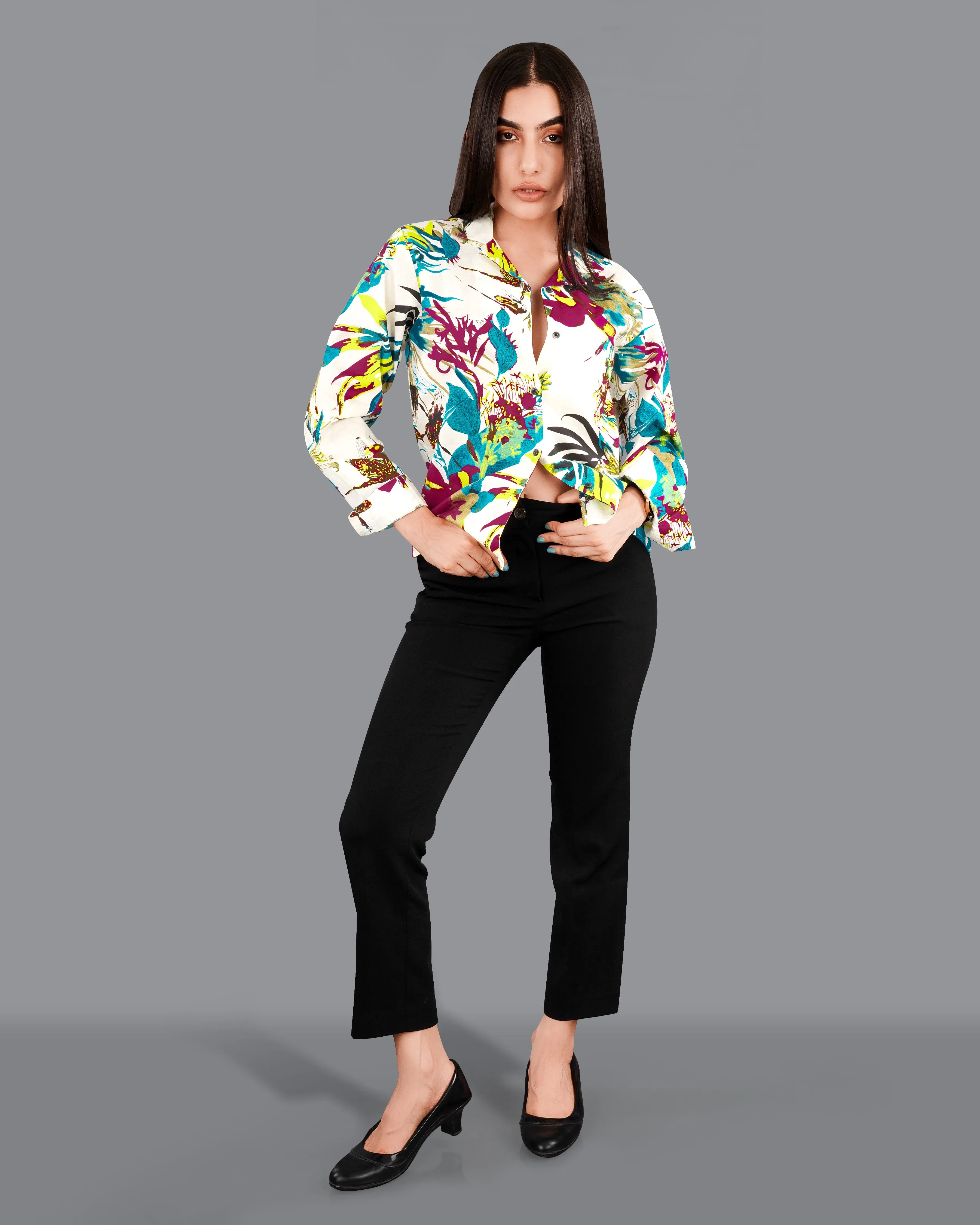 Off White Multicolour Printed Premium Cotton Shirt sold by French Crown product image thumbnail 5