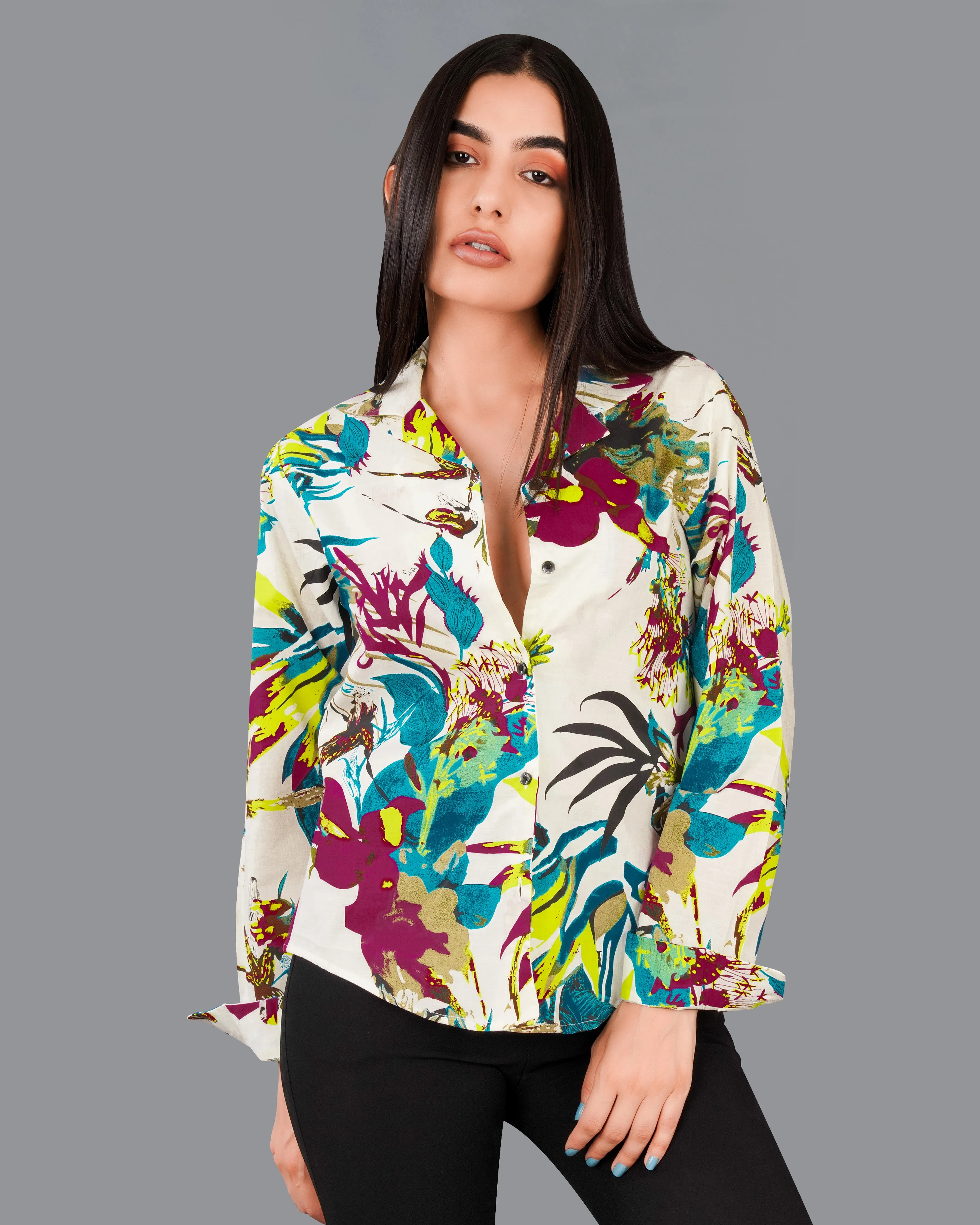 Off White Multicolour Printed Premium Cotton Shirt sold by French Crown product image thumbnail 2