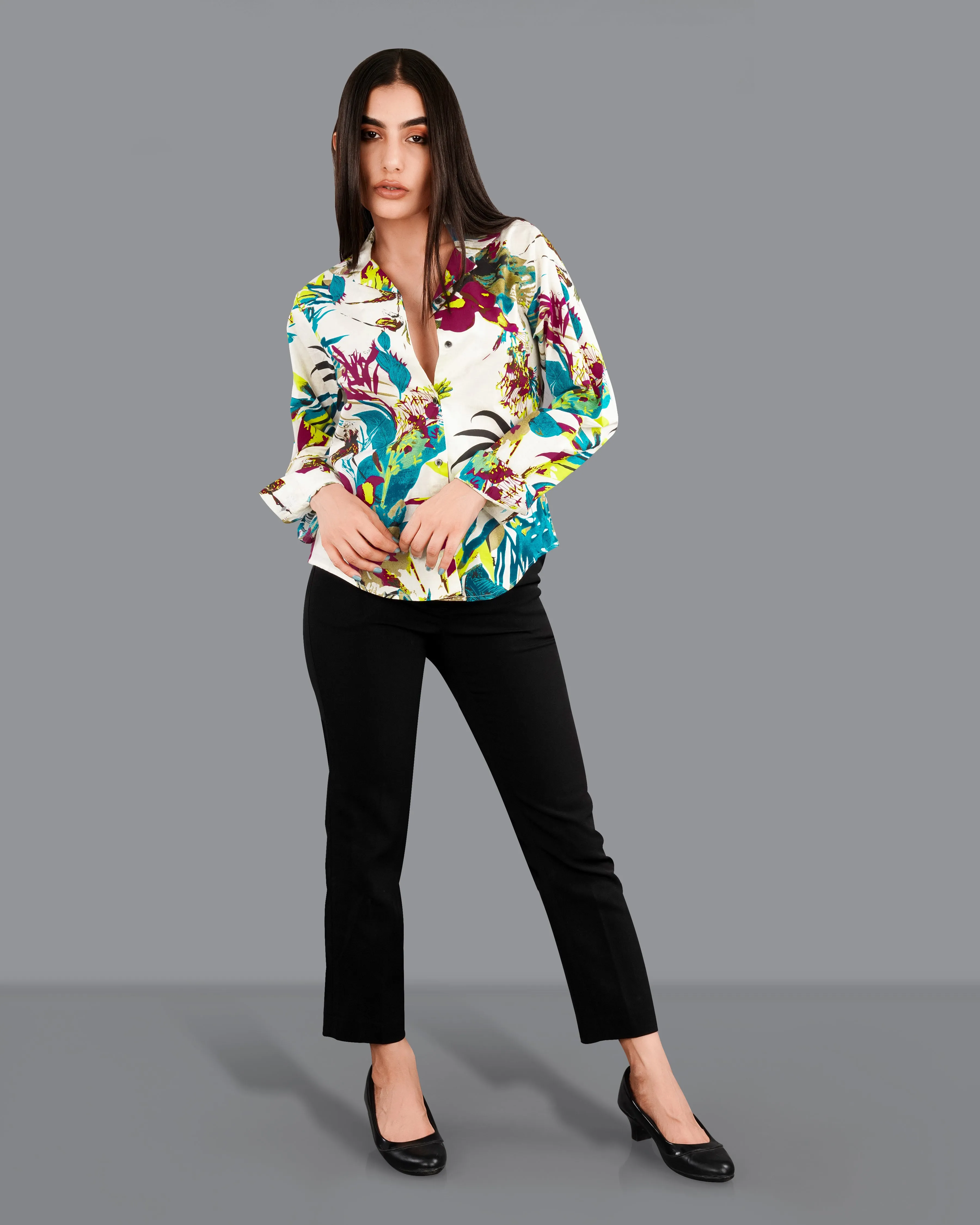 Off White Multicolour Printed Premium Cotton Shirt sold by French Crown product image thumbnail 4