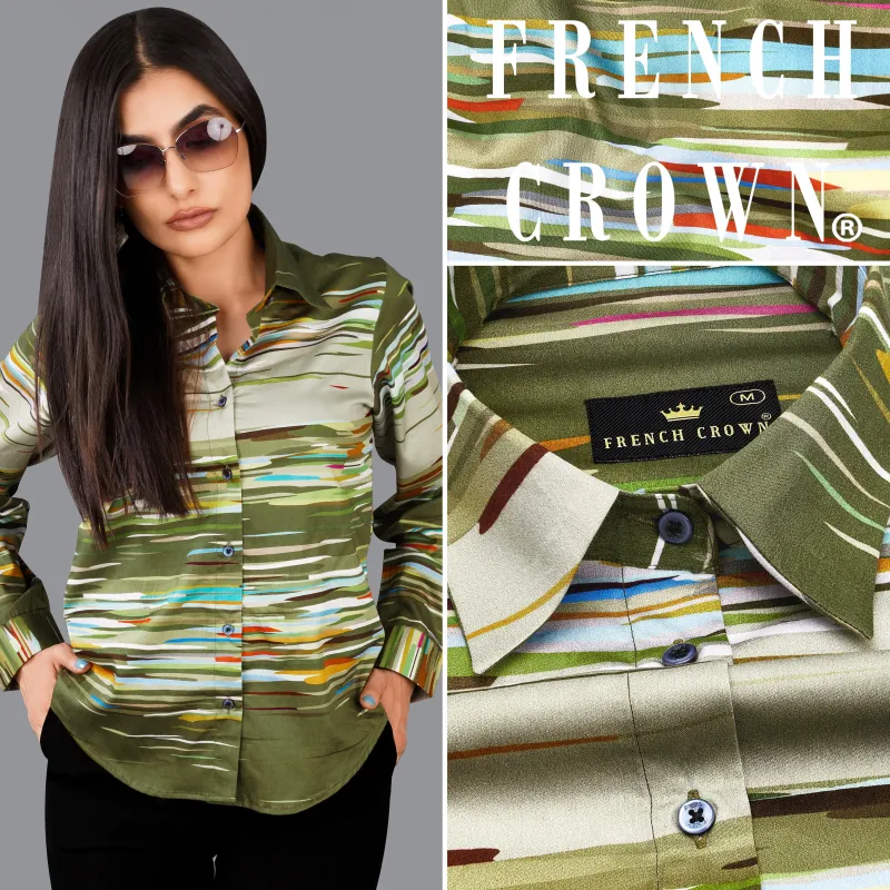 Verdigris Green Multicolour Printed Premium Tencel Shirt sold by French Crown