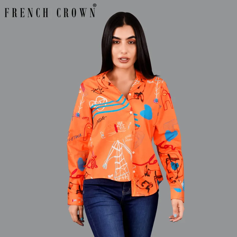 Burning Orange Quirky Printed Premium Cotton Shirt sold by French Crown