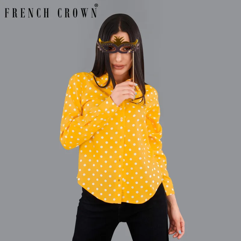 Tangerine Yellow Polka Dots Premium Tencel Shirt sold by French Crown