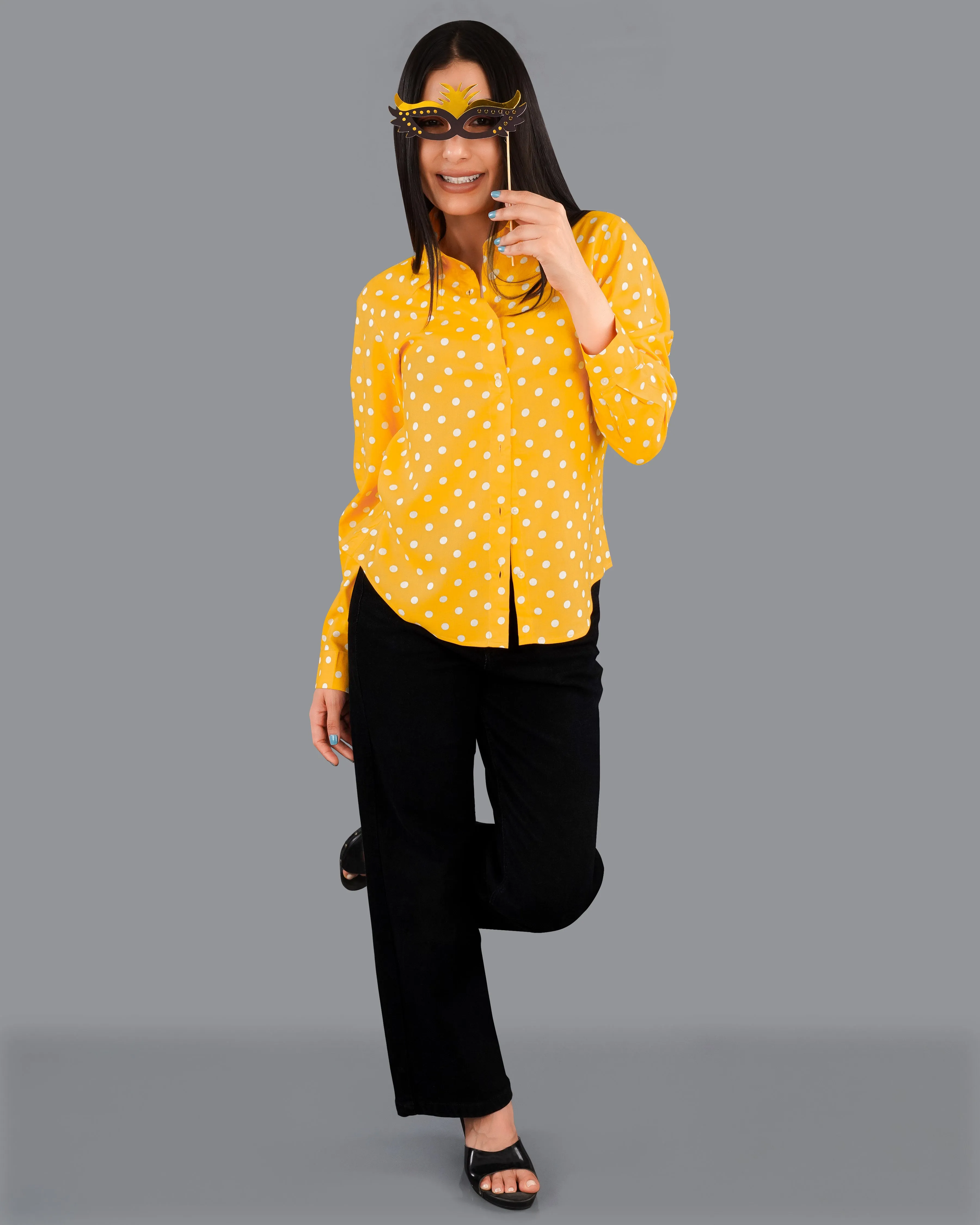 Tangerine Yellow Polka Dots Premium Tencel Shirt sold by French Crown product image thumbnail 4