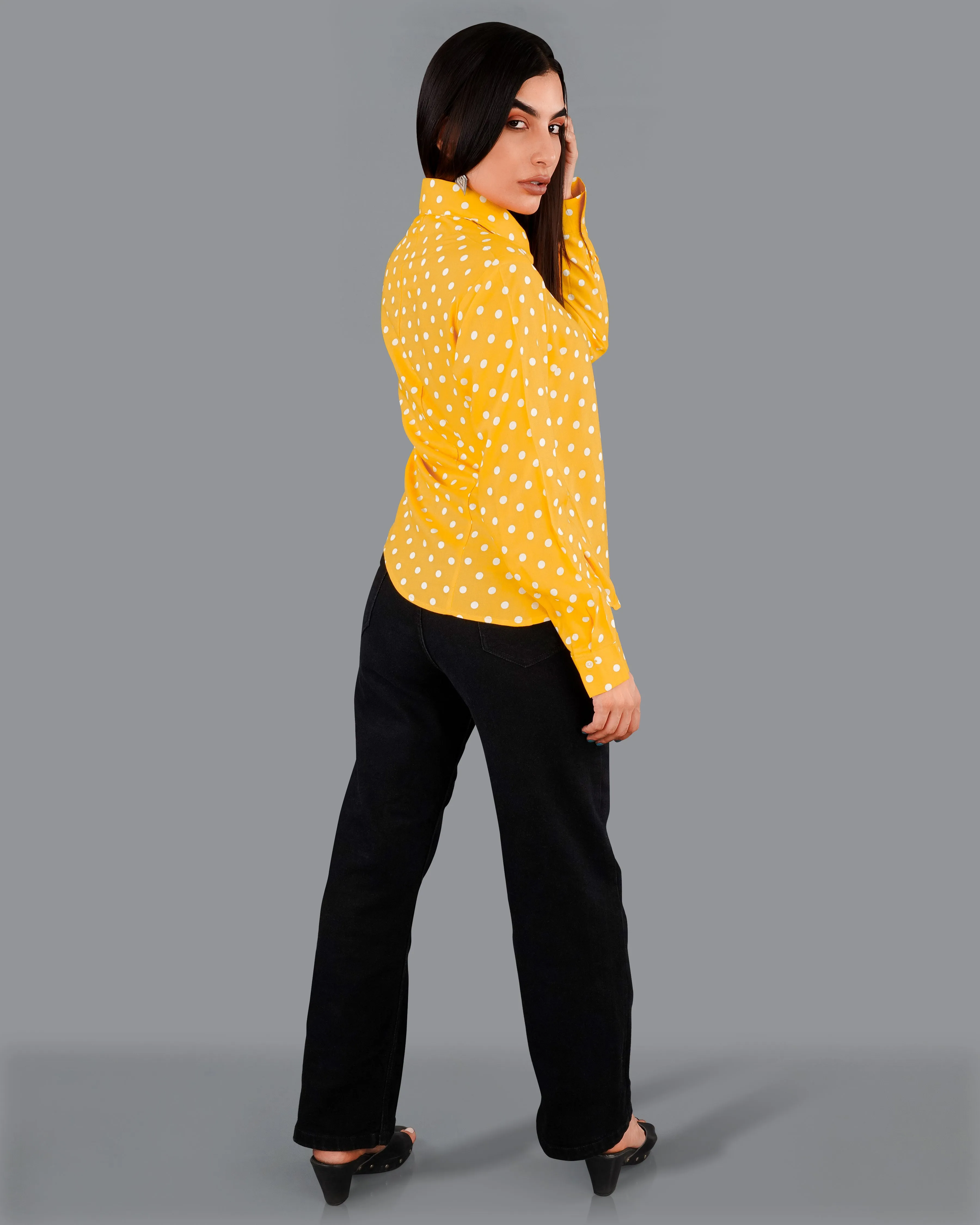 Tangerine Yellow Polka Dots Premium Tencel Shirt sold by French Crown product image thumbnail 5