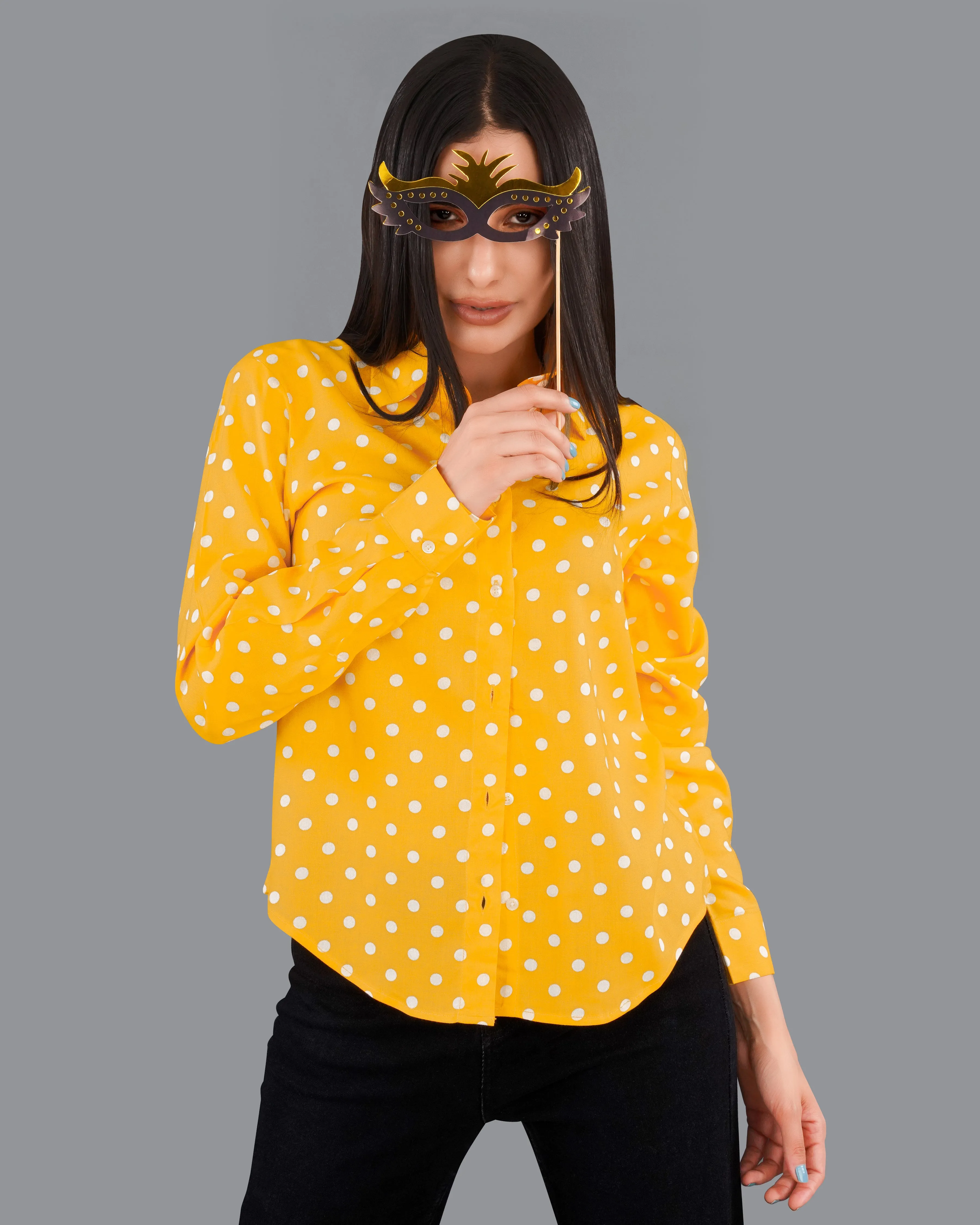 Tangerine Yellow Polka Dots Premium Tencel Shirt sold by French Crown product image thumbnail 2