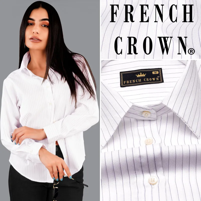 Bright White Striped Premium Cotton Shirt sold by French Crown