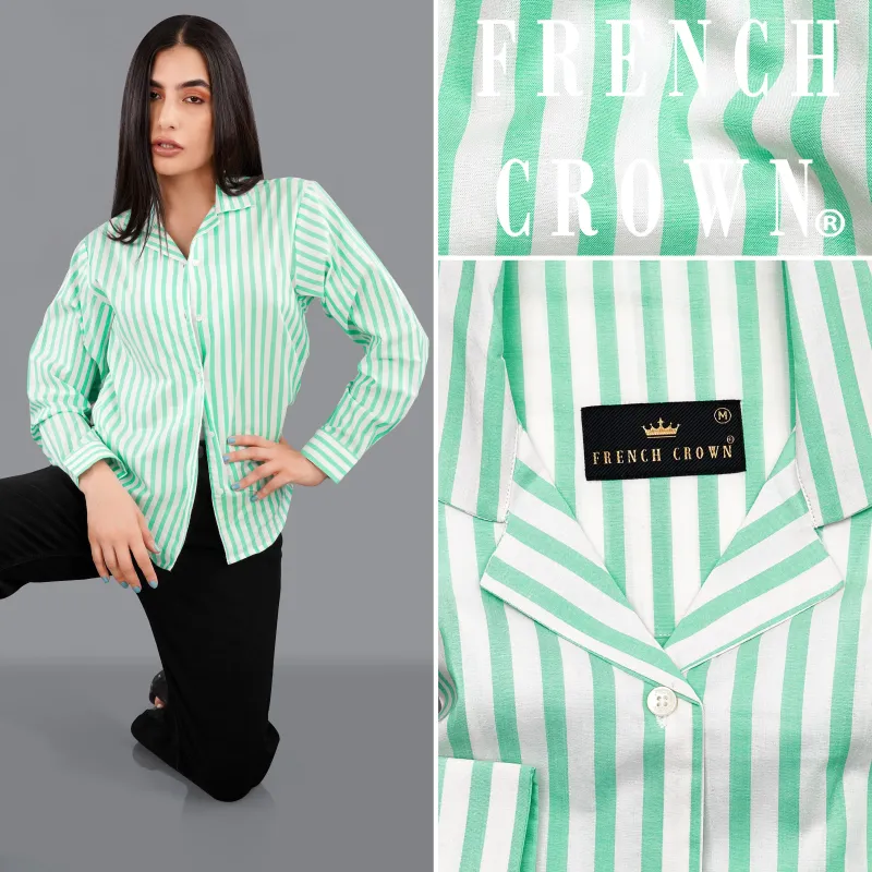 Riptide Green and White Striped Premium Cotton Shirt sold by French Crown
