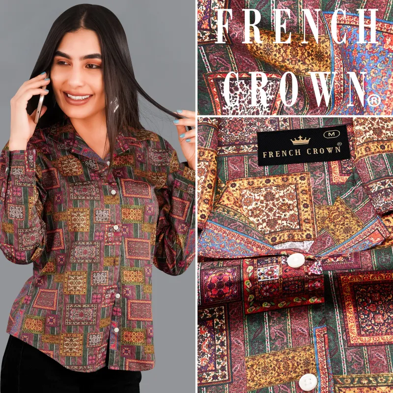 Camelot Pink Banjara Patchwork Printed Premium Cotton Shirt sold by French Crown