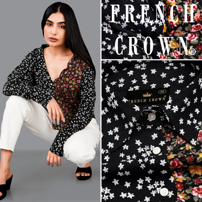 Jade Black Ditsy Printed Premium Cotton Shirt sold by French Crown