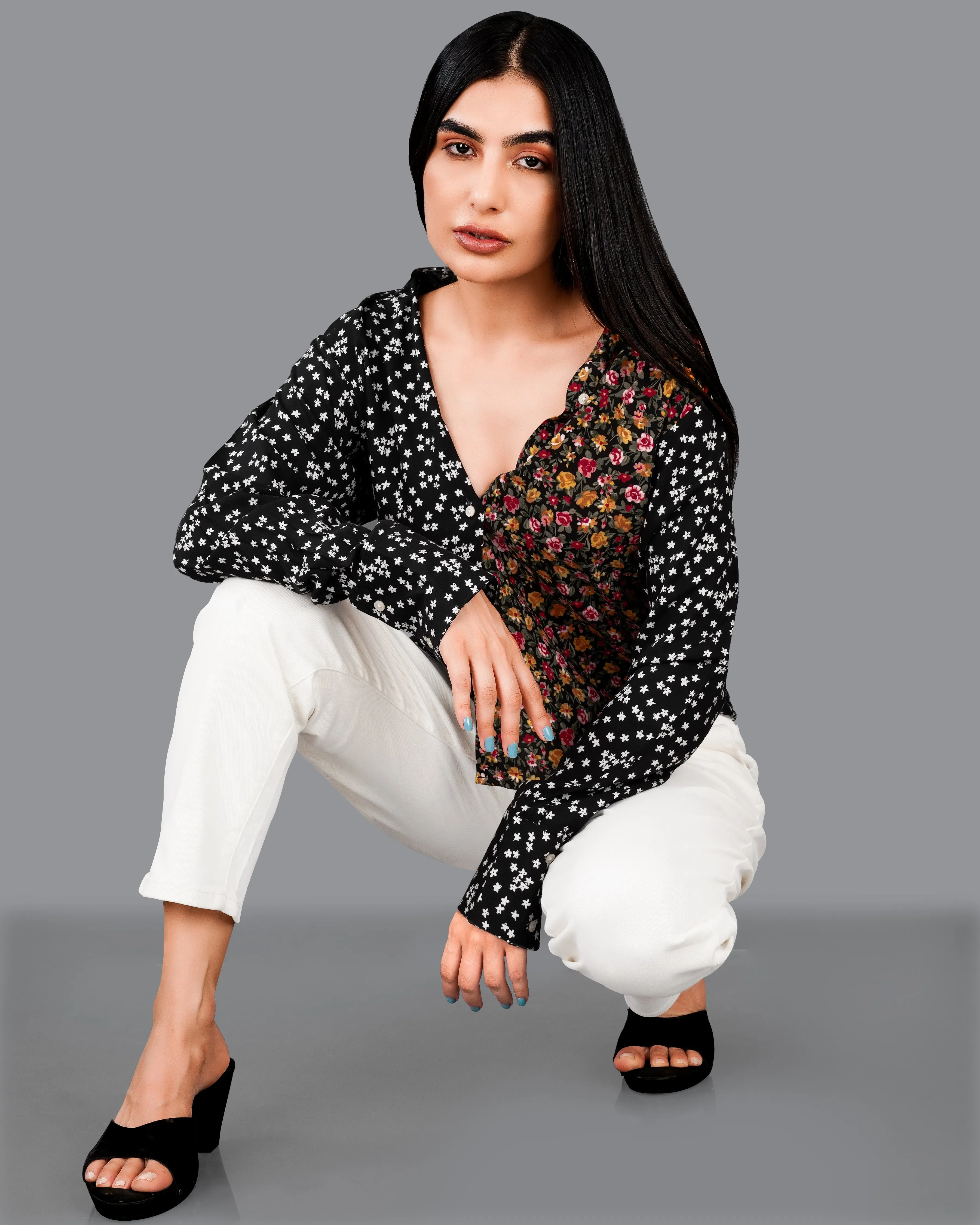 Jade Black Ditsy Printed Premium Cotton Shirt sold by French Crown product image thumbnail 2