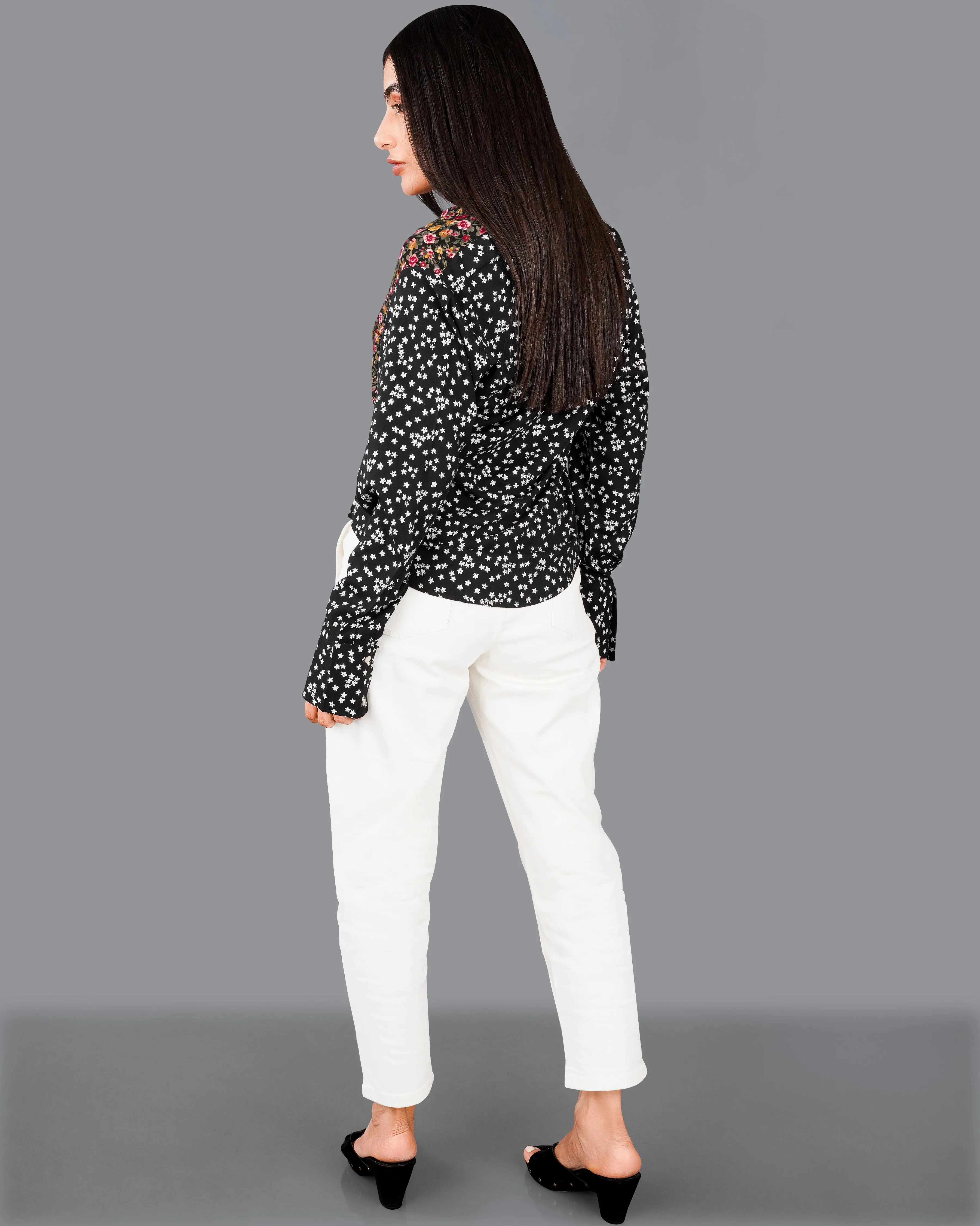 Jade Black Ditsy Printed Premium Cotton Shirt sold by French Crown product image thumbnail 5